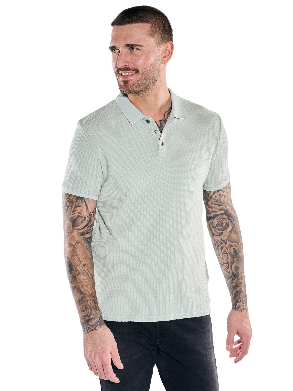Poloshirt Herren Poloshirt mit strukturierter Warenoberfläche, Hellgruen
