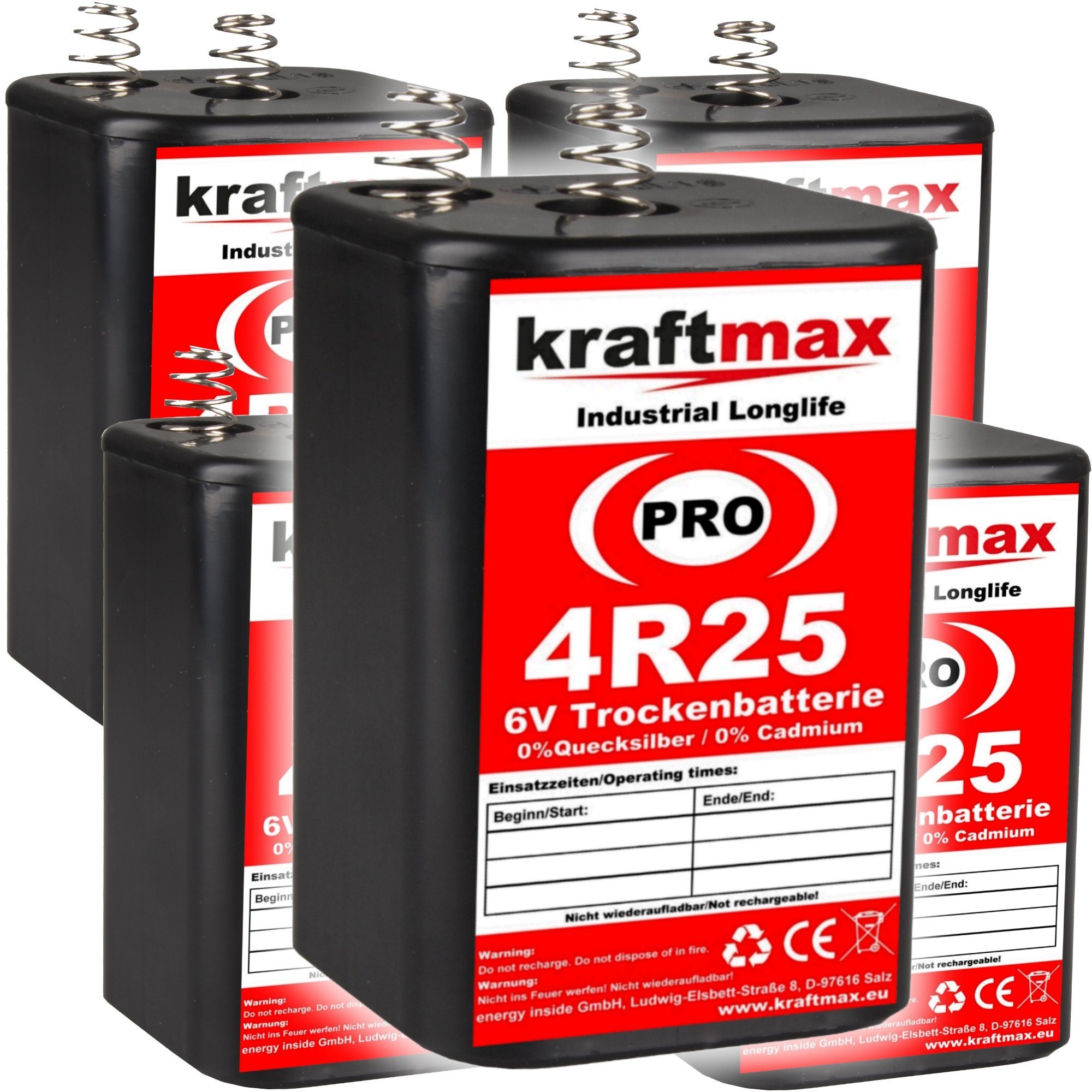 kraftmax 5er Pack 4R25 Pro - 6V Hochleistungs- Industrial Blockbatterie Batterie, (1 St)