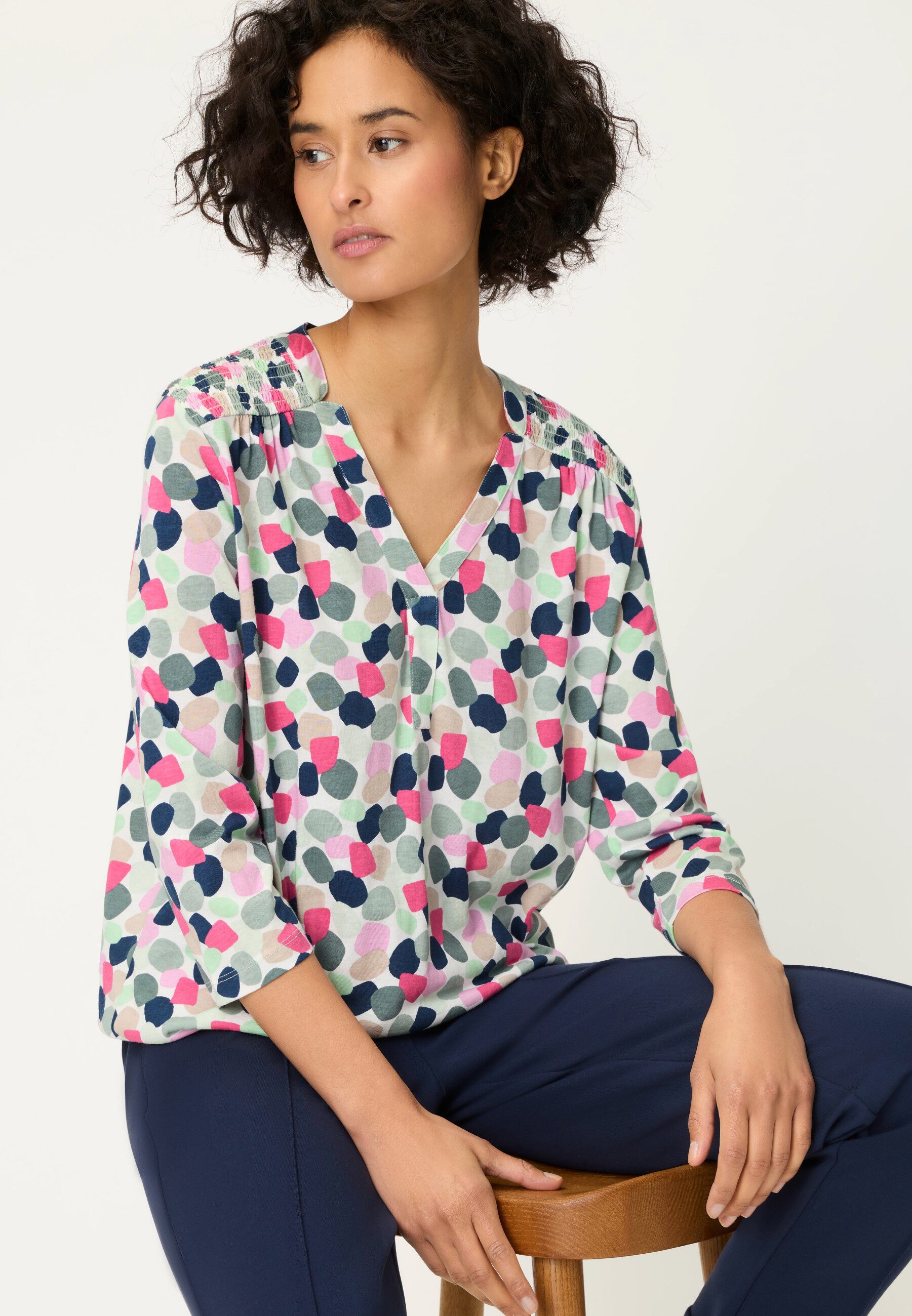 Olsen T-Shirt Shirt mit Allover-Dessin und Tunika-Ausschnitt günstig online kaufen