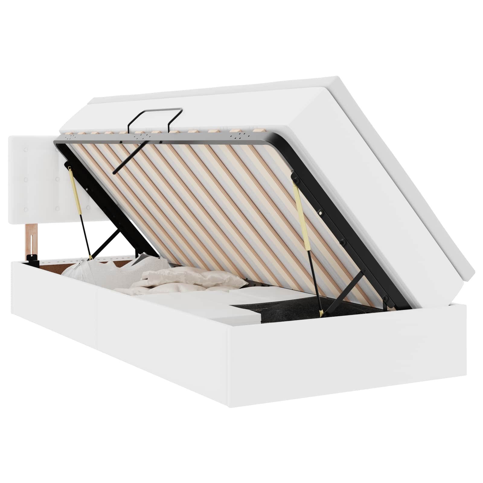 vidaXL Bett Bett mit Stauraum und LED Reinweiß 90 x 200 cm Kunstleder (1-tlg)