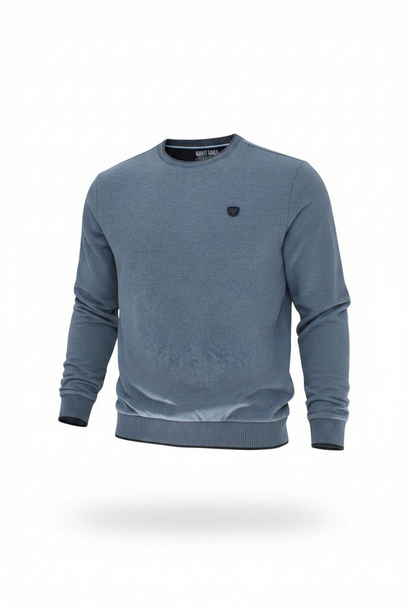 Mode Monte Carlo Sweatshirt Herren Sweatshirt Blau Meliert Rundhals Große Größen