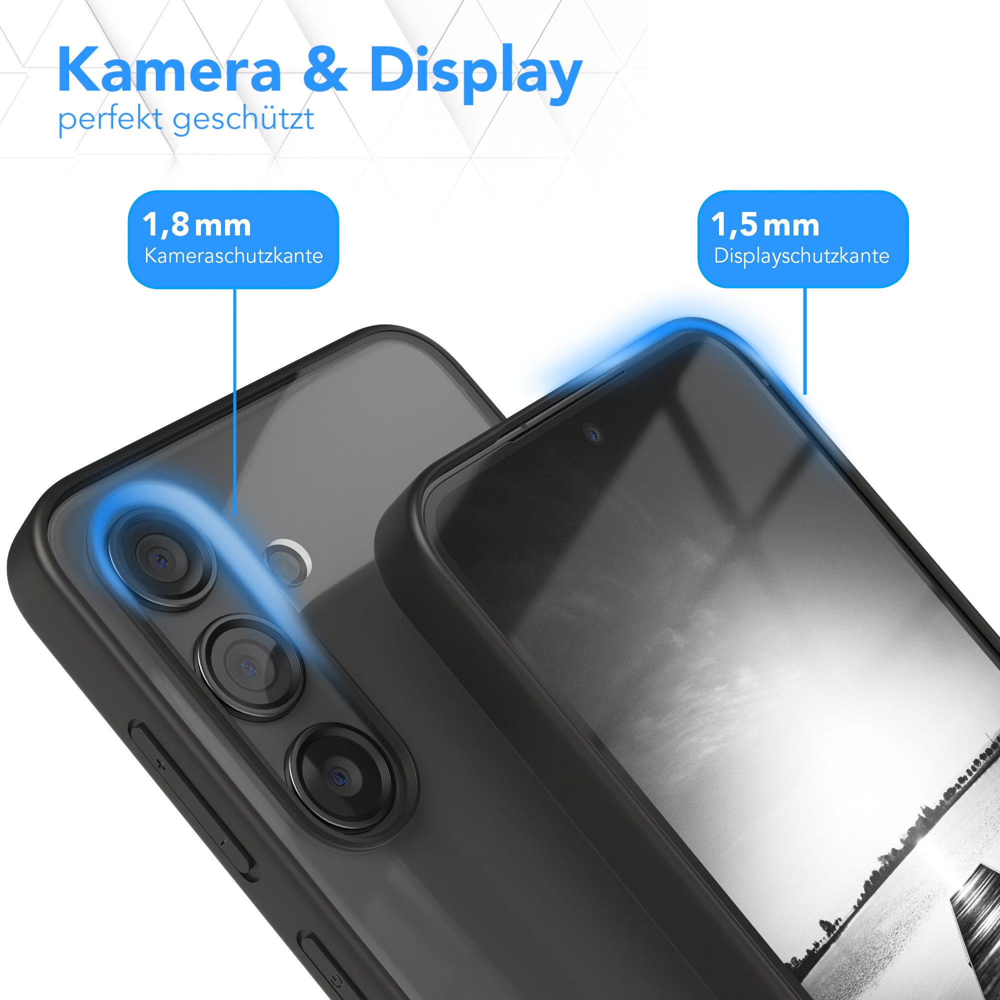 EAZY CASE Handyhülle Bumper Case für Samsung Galaxy S24 6,2 Zoll, Hülle Durchsichtig kratzfest Back Cover mit Displayschutz Schwarz – Bild 3 von 5