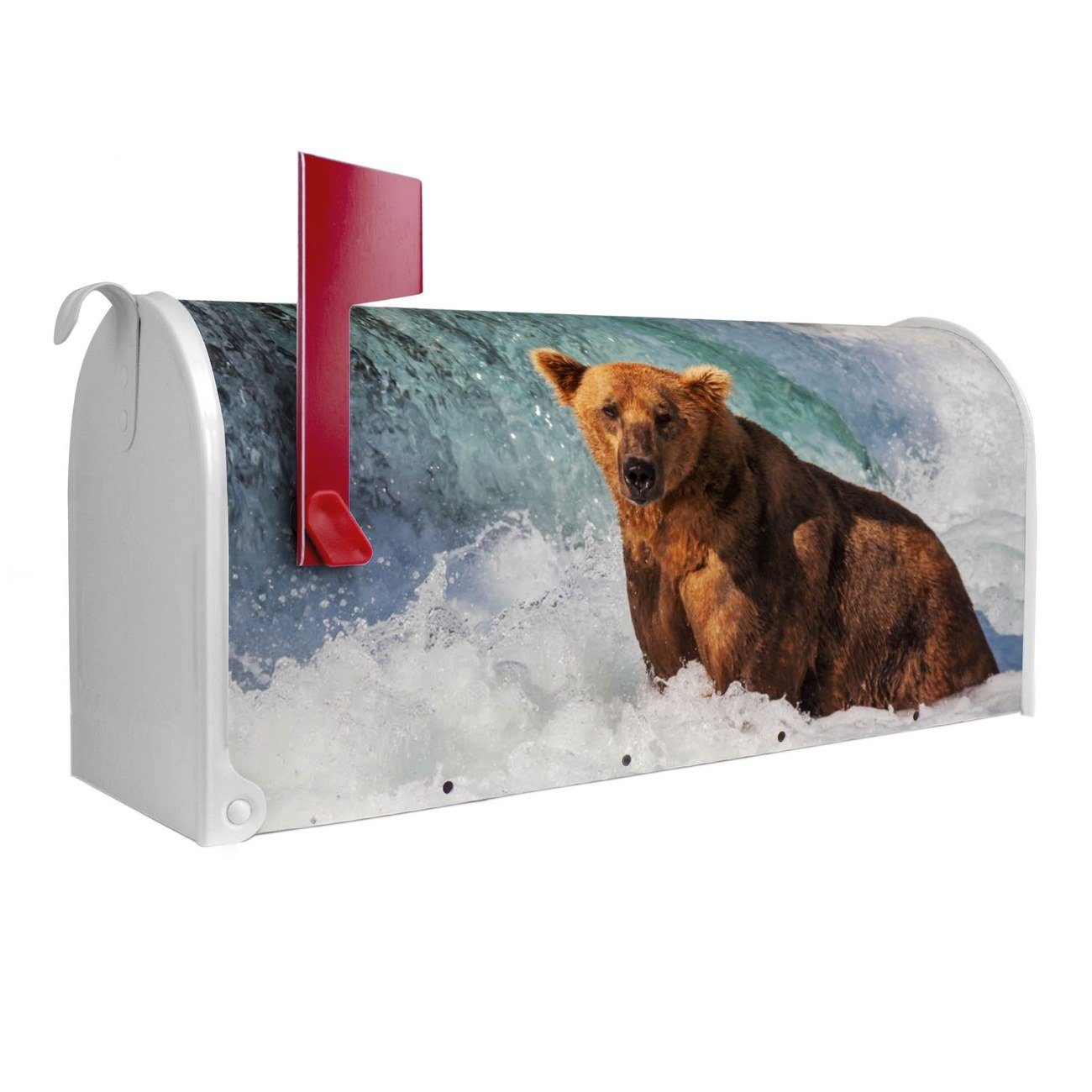 banjado Amerikanischer Briefkasten Mailbox Bär Im Wasser (Amerikanischer Briefkasten, original aus Mississippi USA), 22 x 17 x 51 cm weiß