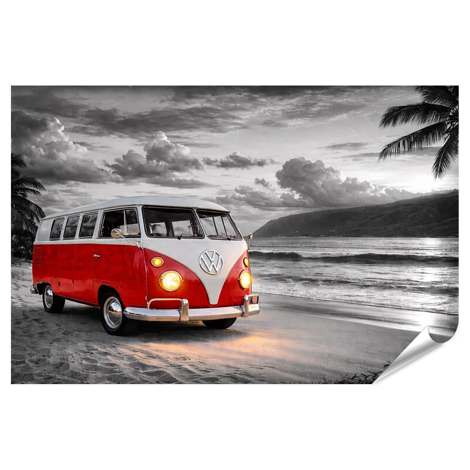 islandburner Poster T1-Bus am Strand - Nostalgisches für Urlaubsliebhaber