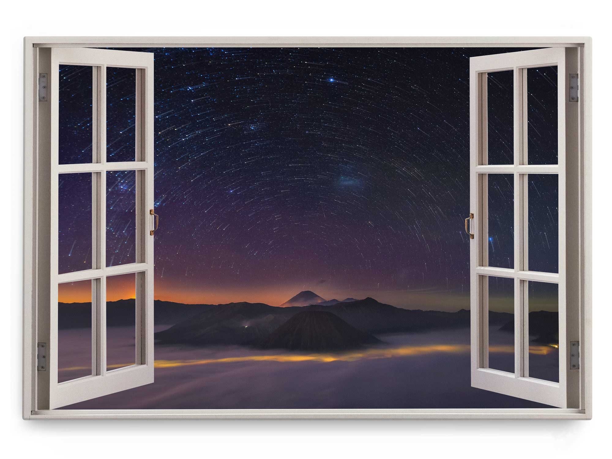 Sinus Art Leinwandbild Wandbild 120x80cm Fensterbild Sternenhimmel Astrofotografie Nacht Ster, (1 St)
