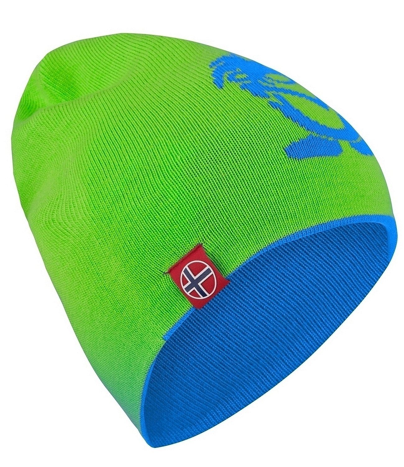 TROLLKIDS Beanie / tragbar Mittelblau beidseitig Troll Hellgrün