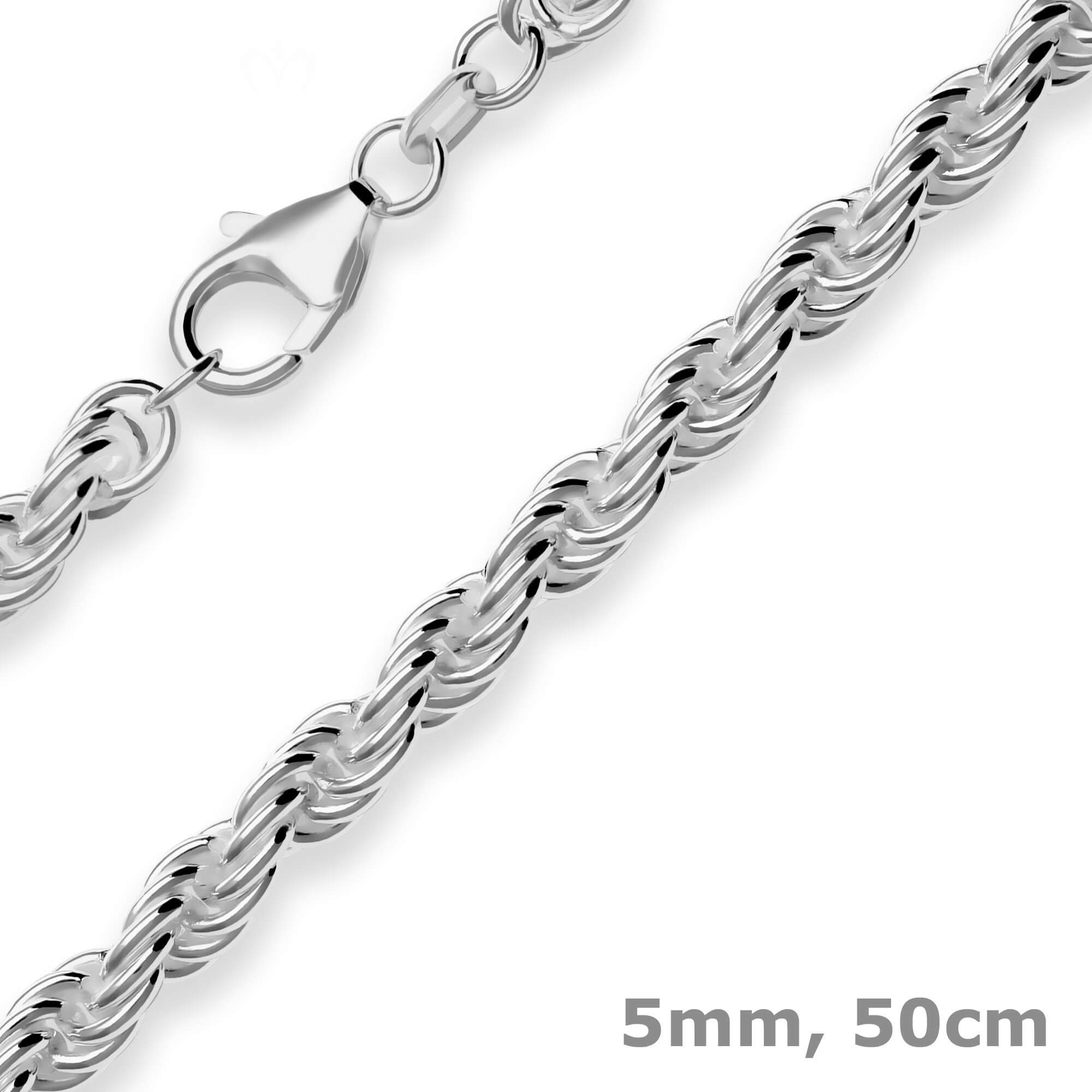 Silberkette 5mm Kordelkette massiv aus 925 Silber rhodiniert 50cm