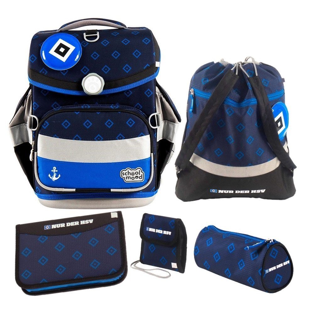 SCHOOL-MOOD® Schulranzen Timeless Air+ für Jungen von der 1. bis 4. Klasse (Set, 6-tlg), im HSV Stil mit passenden Patchies