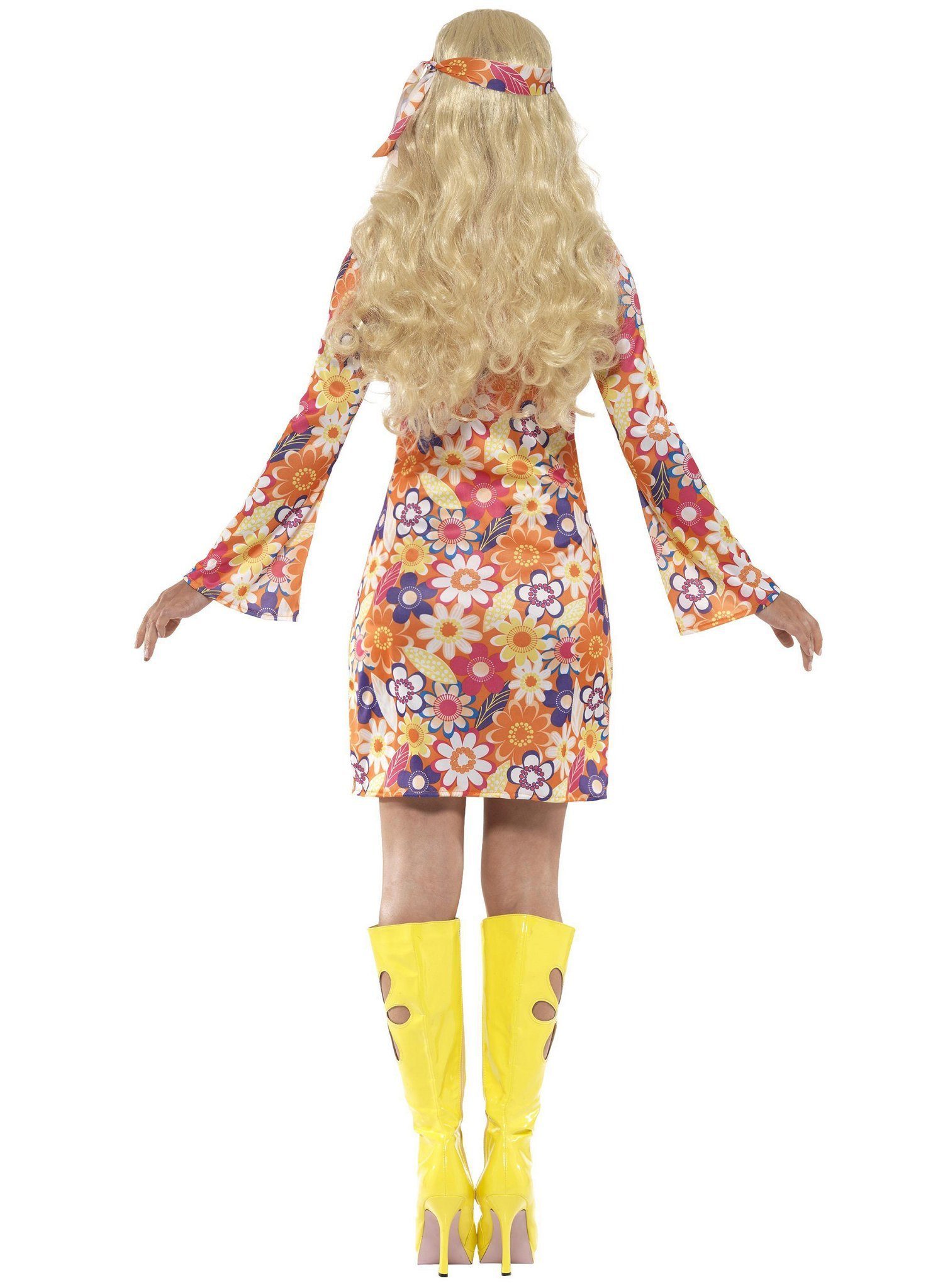 Smiffys Hippie-Kostüm 70er Hippie Kostüm Kleid Karneval Faschingskostüm, Ein Hippiekleid, noch blumiger, als die alten Aufkleber von Pril!