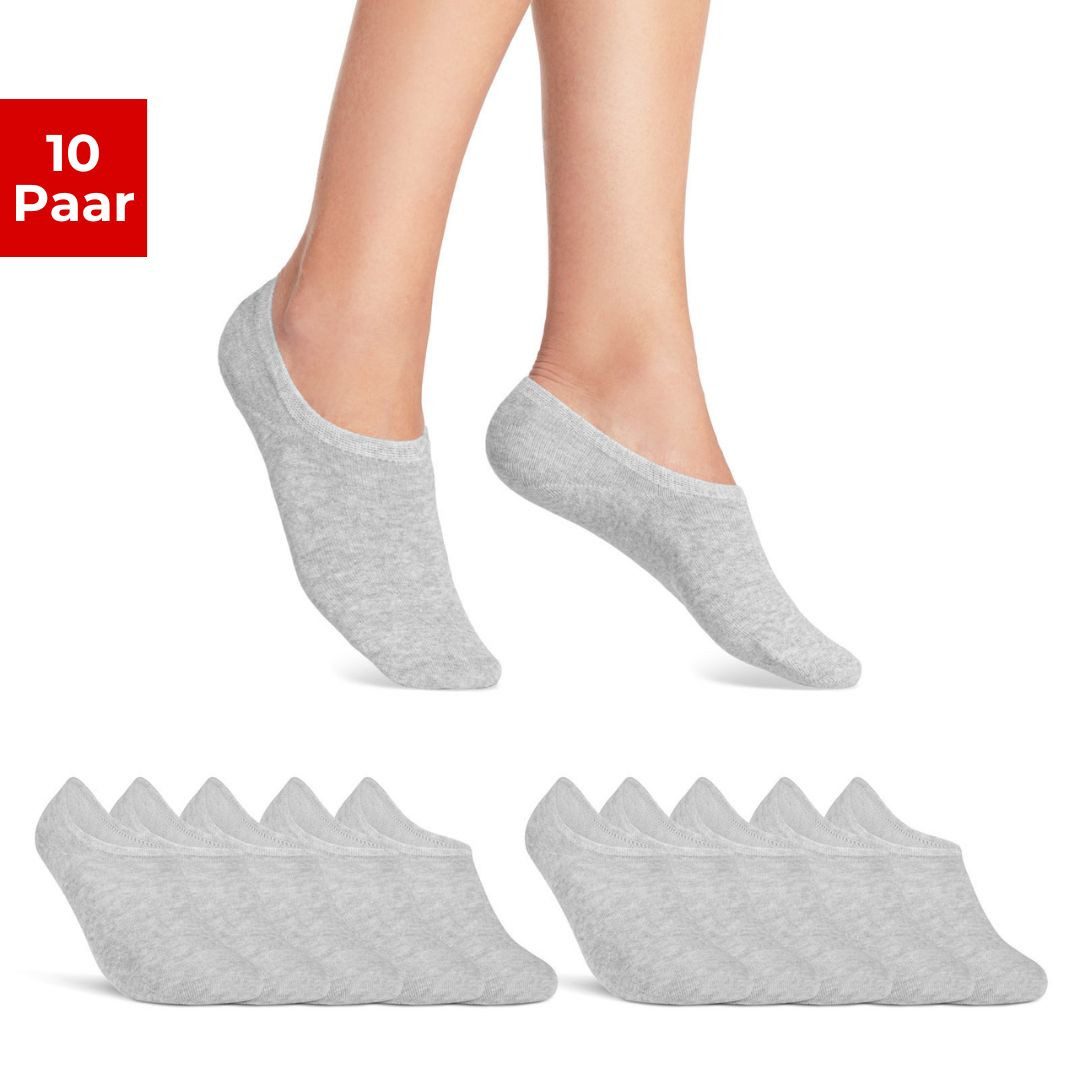 sockenkauf24 Sneakersocken 10 Paar Damen & Herren Füßlinge unsichtbare kurze Socken (Grau, 43-46) mit Silikonpad gegen Verrutschen - 16805 WP