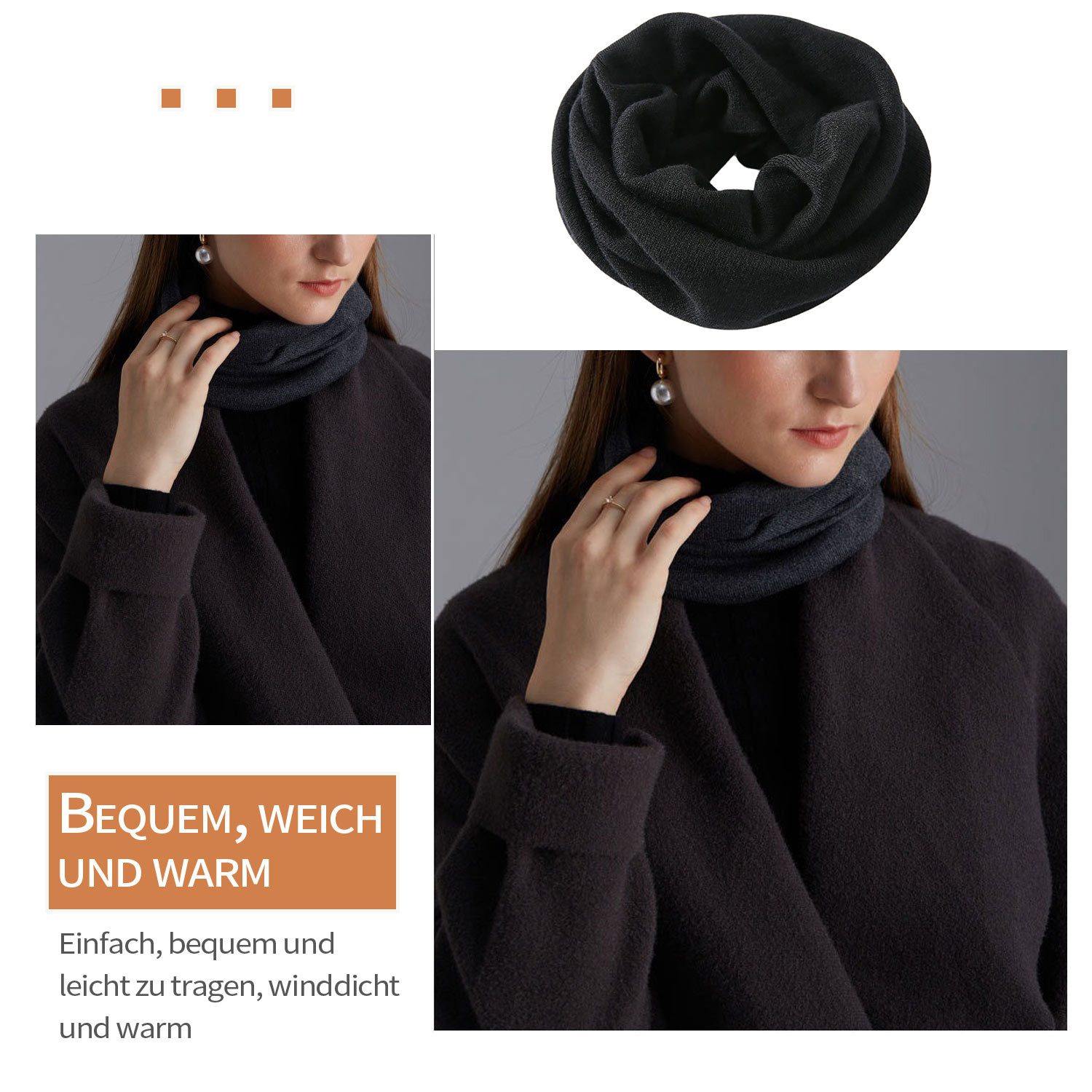 Refttenw Halswärmer Schlauchschal Loop Schal Damen Winter Wolleschal, 46x23cm