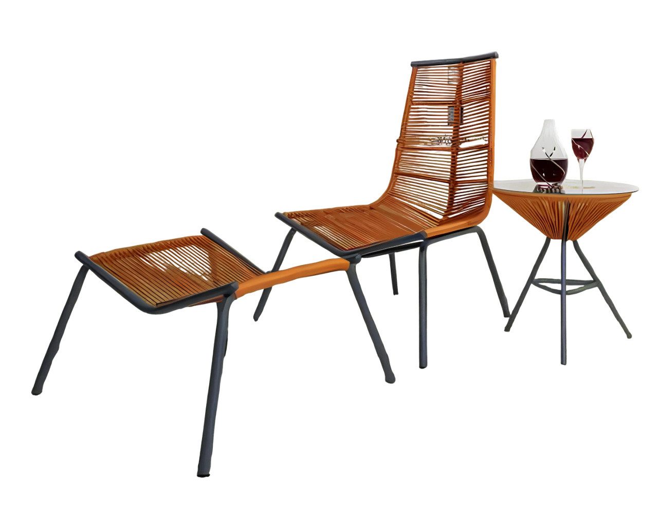 Xlmoebel Gartenlounge-Set Zeitgemäßes Gartenmöbel-Set Enthält einen Stuhl, einen Fußhocker, (3-tlg., 3tlg.Set (Sessel+Hocker+Beistelltisch), Hergestellt in Europa