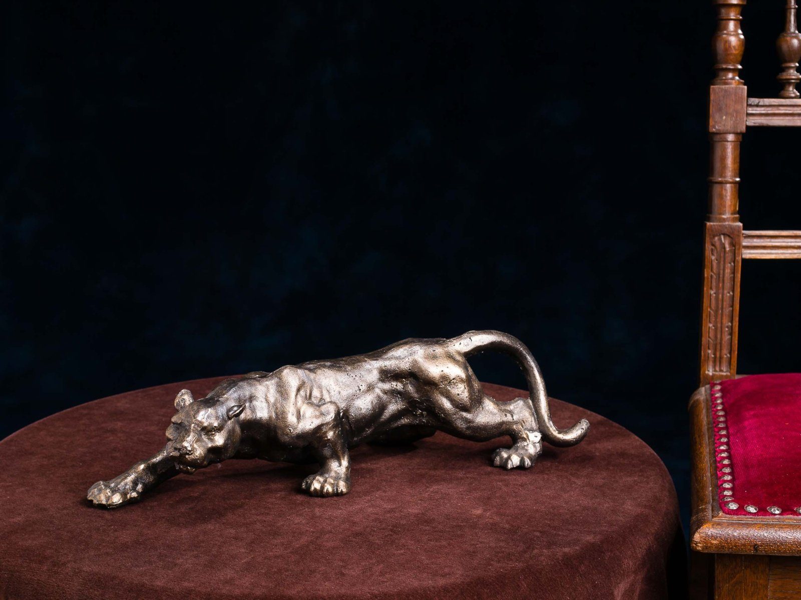 Aubaho Dekofigur Figur Panther Leopard Skulptur Bronze Optik Puma in Eisen Jaguar sculp