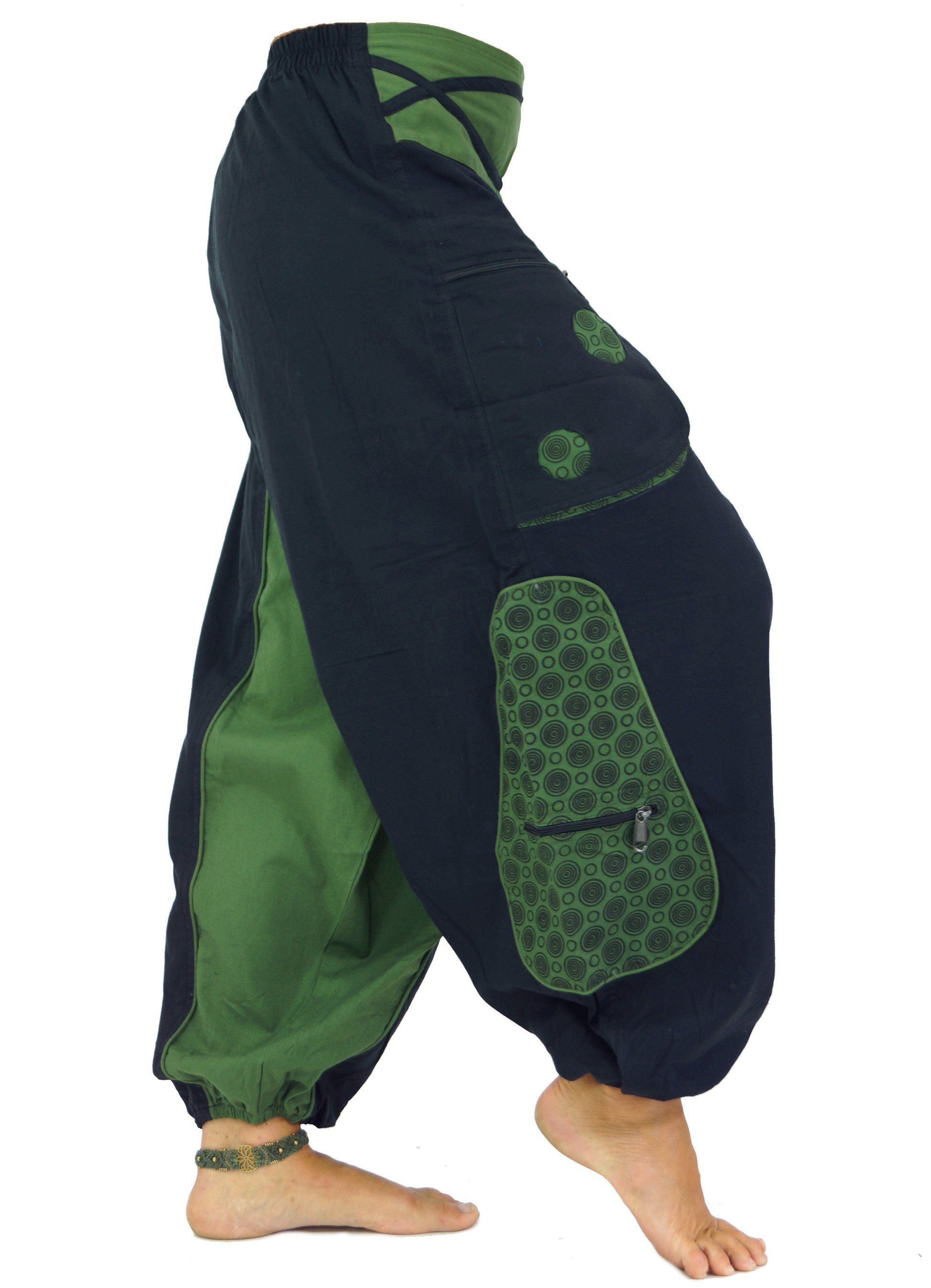 schwarz/grün Relaxhose Pluderhose Style, alternative Guru-Shop Haremshose Bekleidung Aladinhose.. Pumphose Ethno
