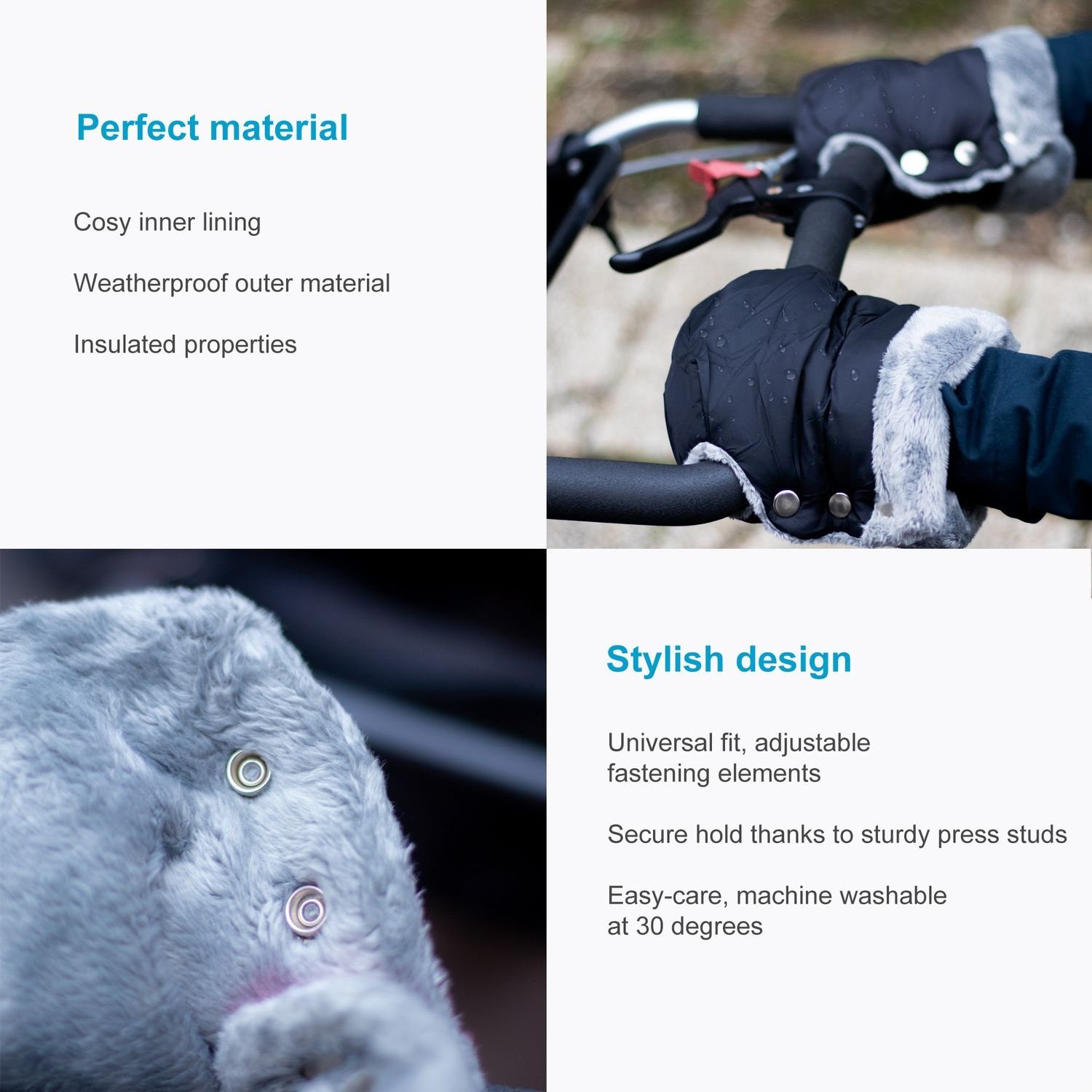 Intirilife Handwärmer, 1-tlg., Handwärmer Handschuhe mit Fleece für Buggy Kinderwagen Universalgröße