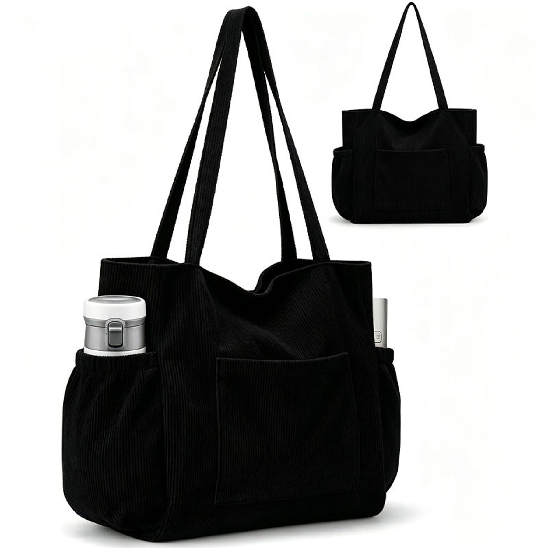 Mutig Umhängetasche Cordtasche Damen Groß Tote Bag Strandtasche mit Reißverschluss (Shopper Tasche Damen mit Fächern, Elegante Handtasche Umhängetasche Schultertasche), für Damen Arbeit Büro Reisen Einkaufen Schule