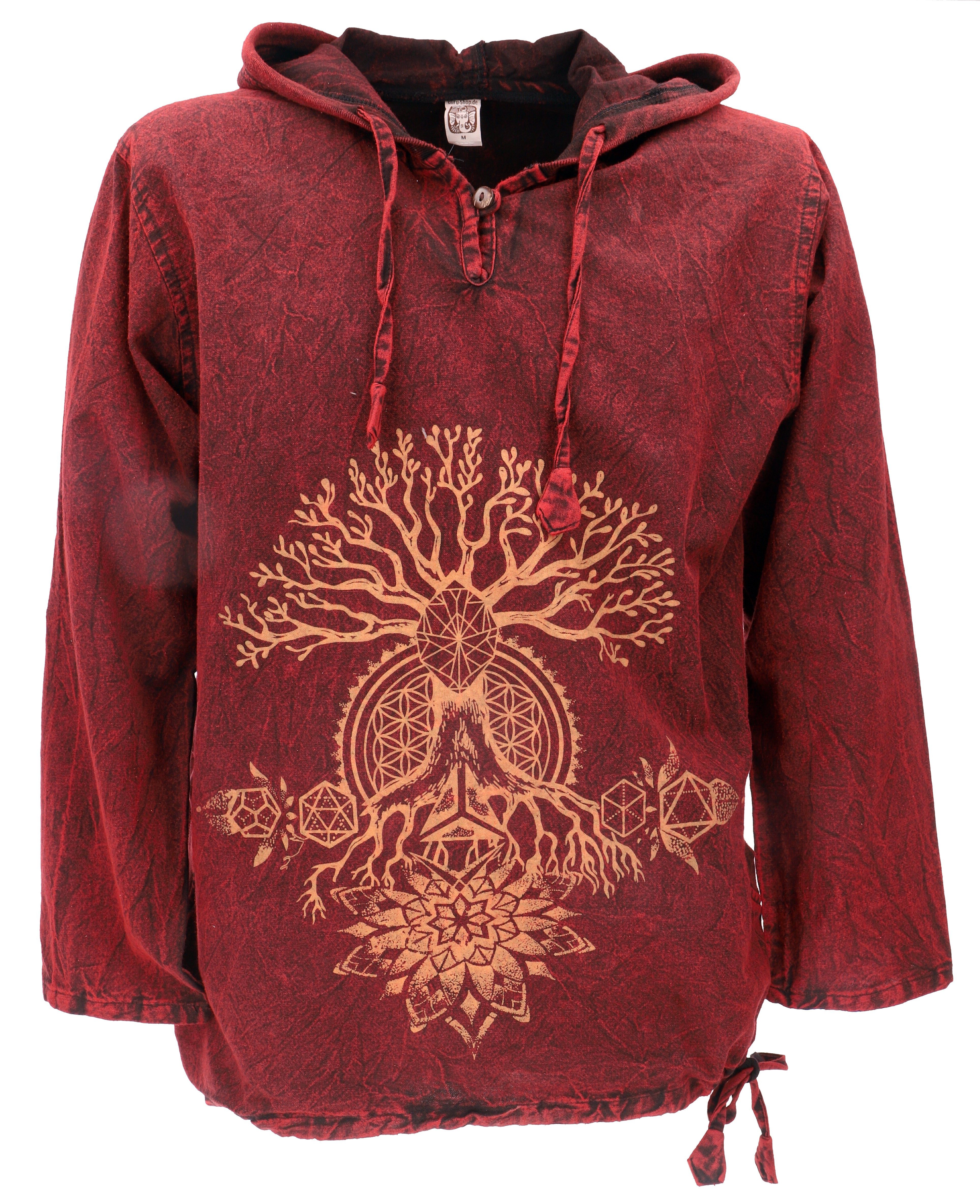 Guru-Shop Hemd & Shirt Yoga Kapuzenshirt, Stonewash Hoodie, Festival.. Hippie, Ethno Style, alternative Bekleidung