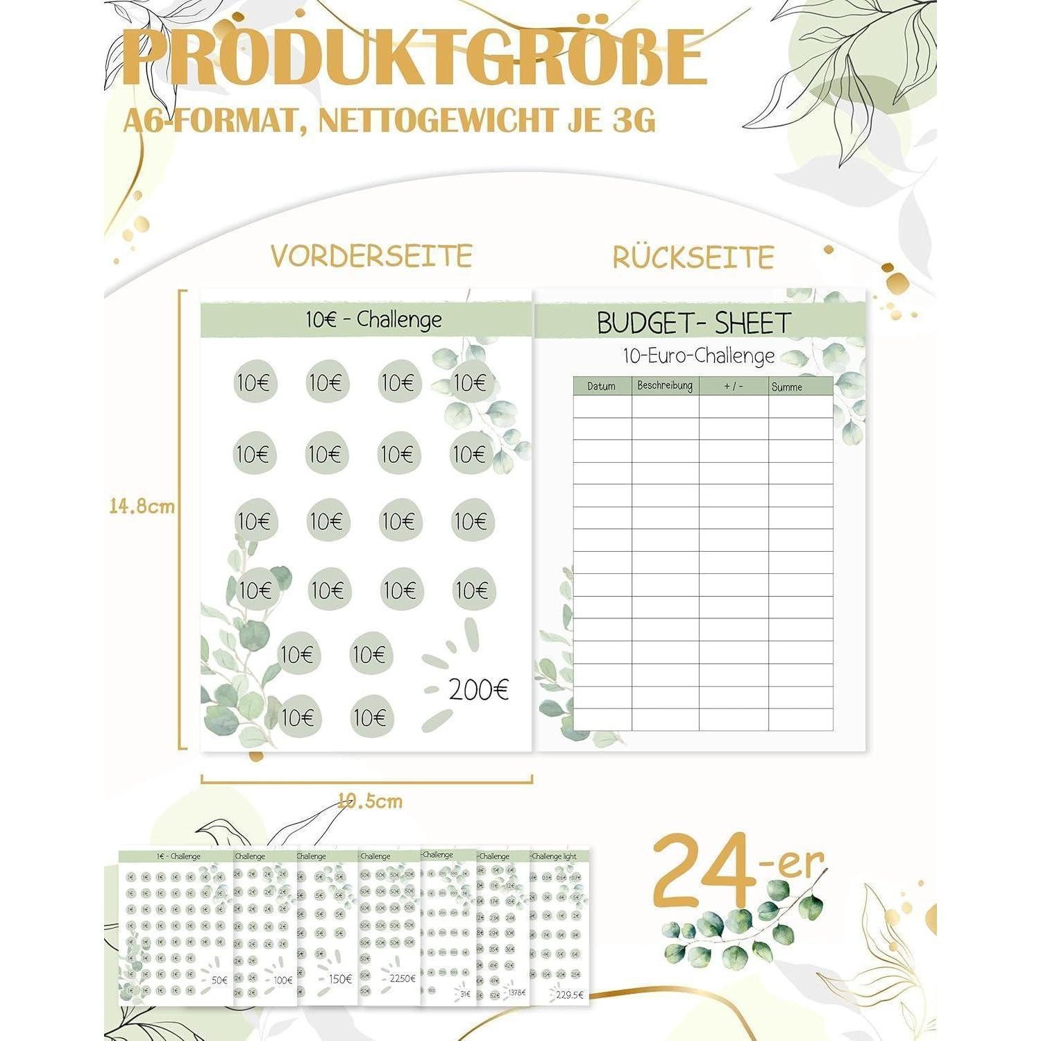 LuxusKollektion Notizbuch Budget Planner Deutsch-A6 Sparplaner Eukalyptus 24pcs