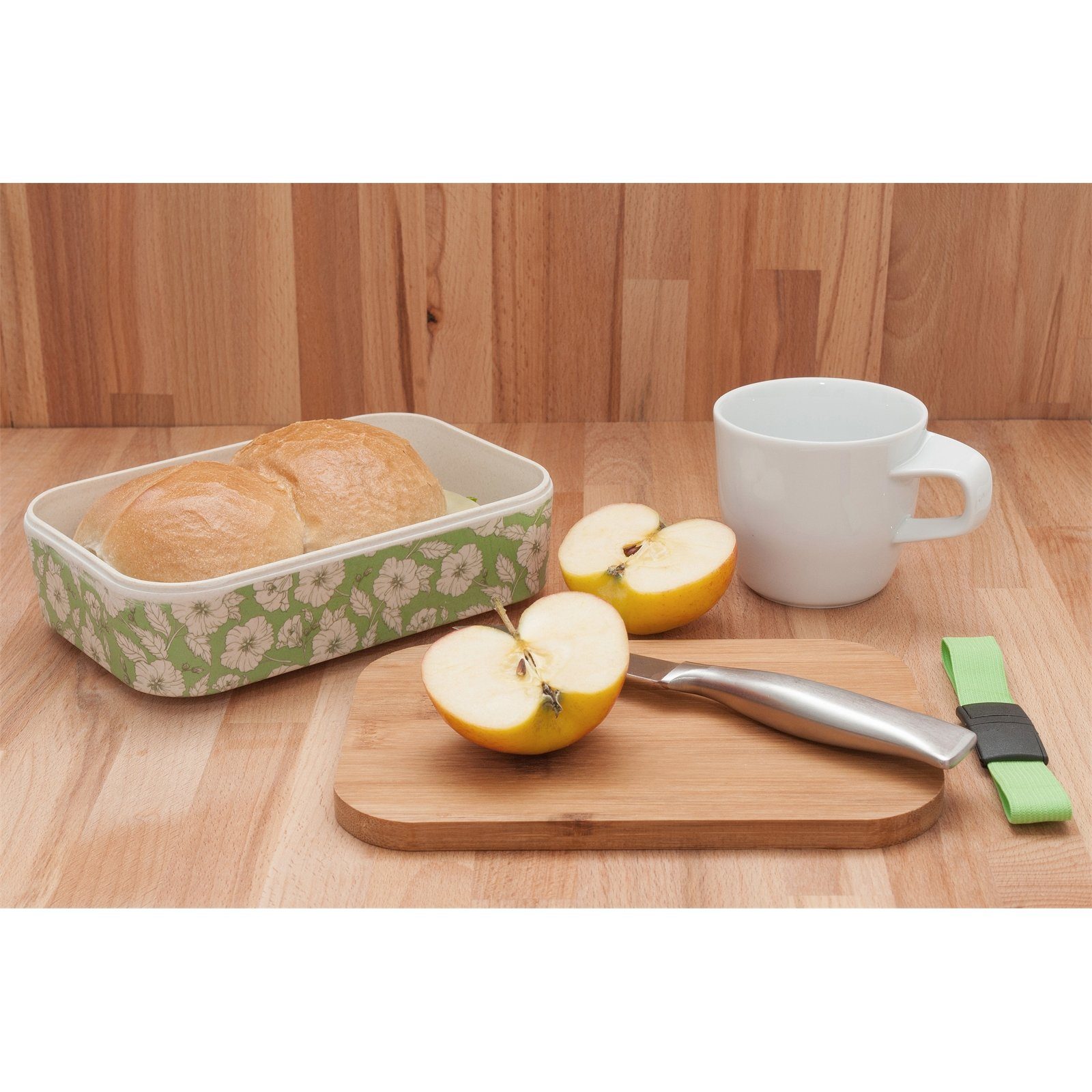 Neuetischkultur Lunchbox Brotdose Kunststoff/Holz, Vesperdose Kunststoff, Natur Holz, Brotbox Sandwichbox (1-tlg), Lunchbox Grün, Brotzeitdose
