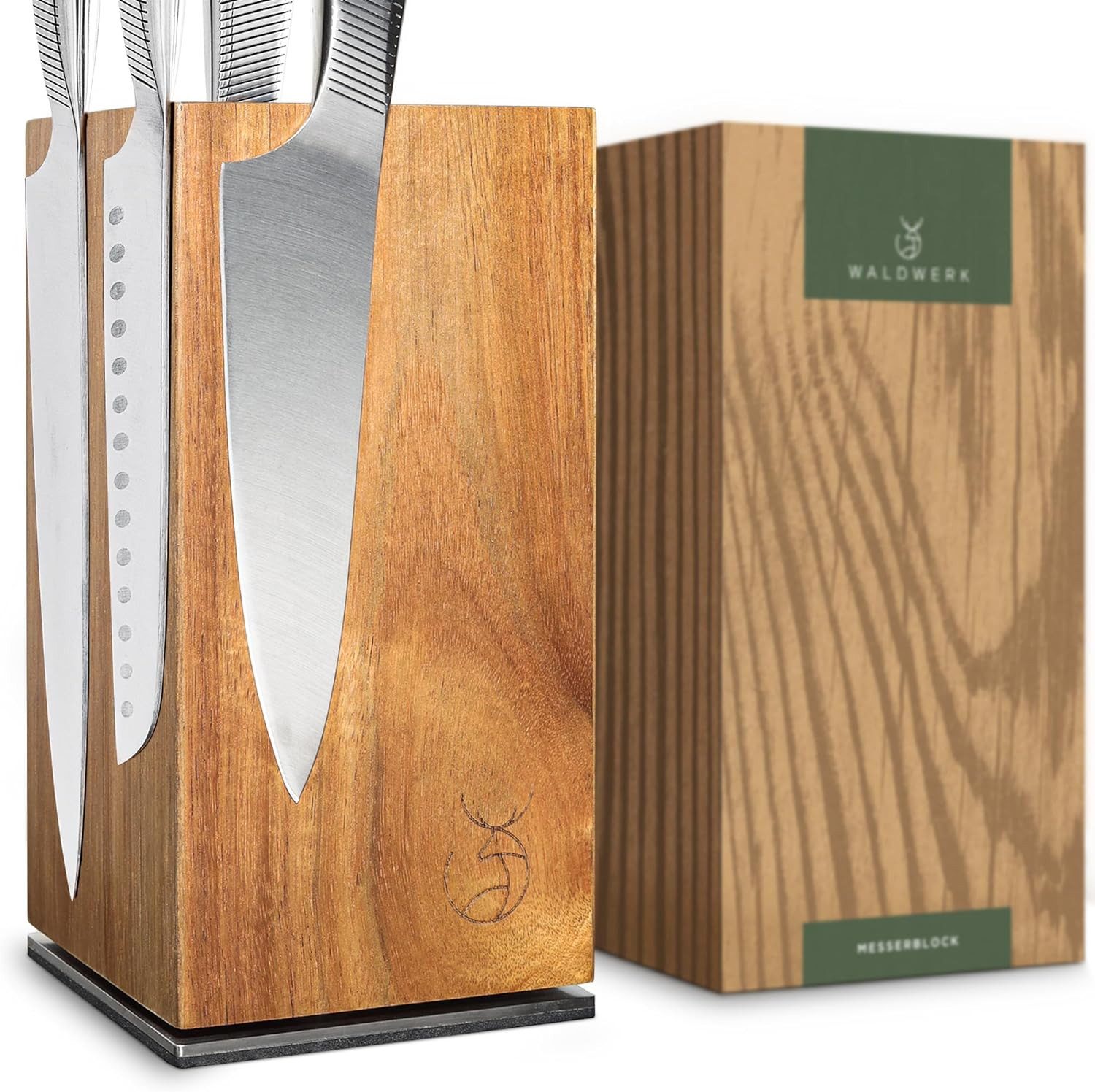 Waldwerk Magnet-Messerblock aus Akazienholz - drehbarer Messerblock ohne Messer, Messerhalter magnetisch - Messerblock - Messerhalter