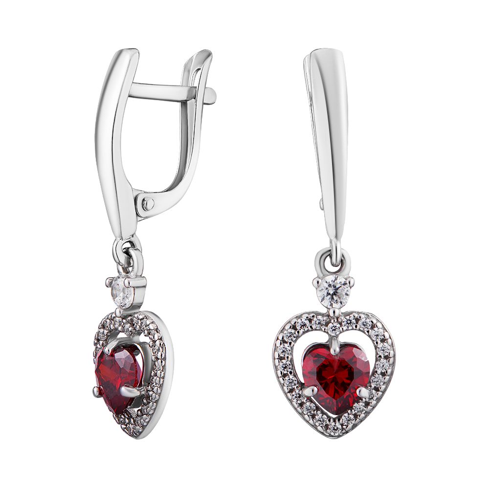 Creolen-Set Ohrringe Hänger 925 Silber Granat Zirkonia Herzform Echtschmuck