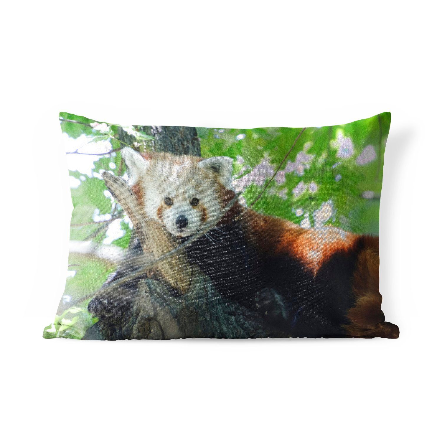 MuchoWow Dekokissen Roter Panda - Baum - Grün, Outdoor-Dekorationskissen, Polyester, Dekokissenbezug, Kissenhülle