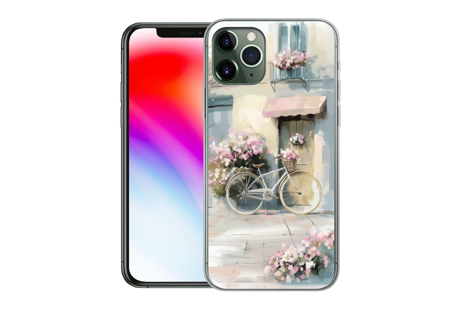 MuchoWow Handyhülle für Apple iPhone 11 Pro Fahrrad - Pastellfarben - Blumen, Smartphone-Bumper, Print, Handy Schutzhülle Dünn