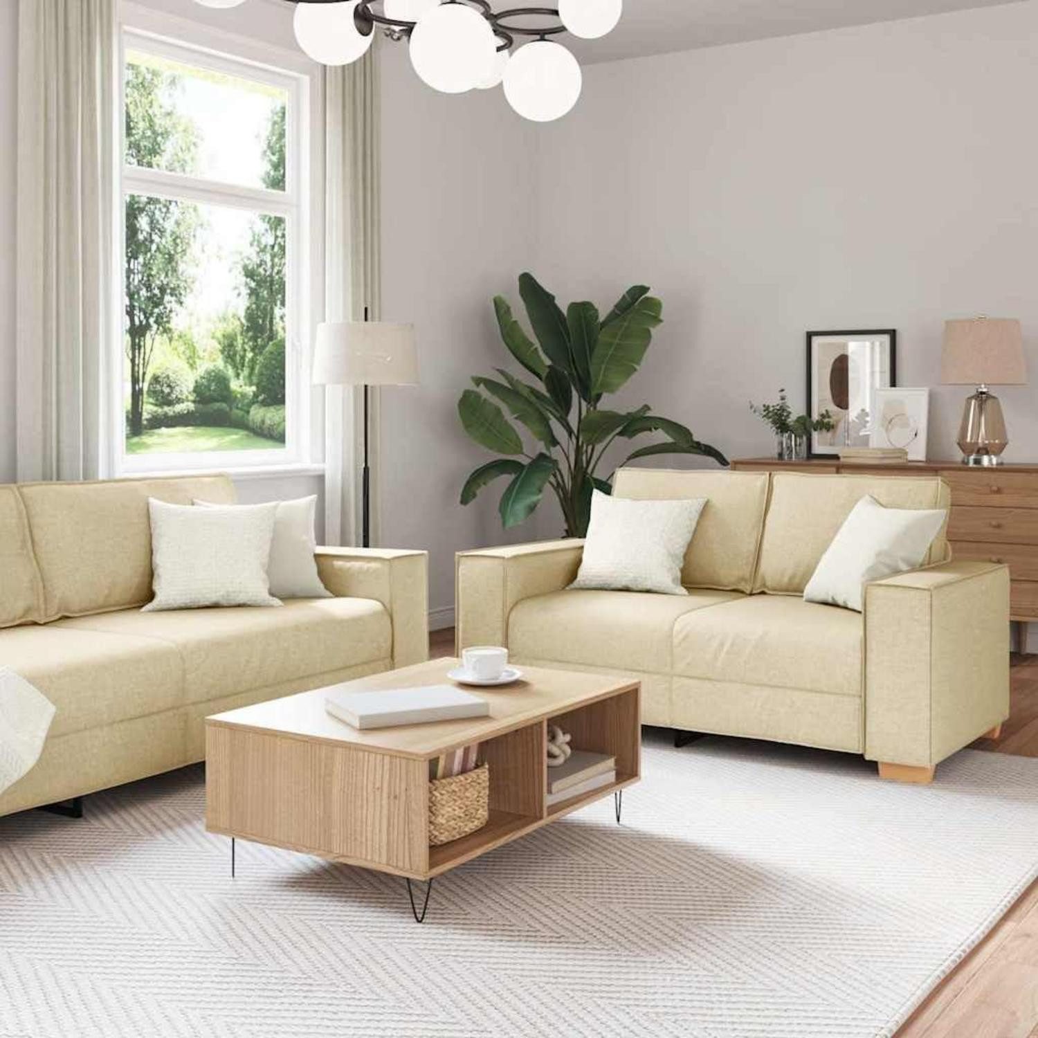 LuxusKollektion 3-Sitzer Sofa 3er 2er Sitzer Creme Stoff 2-Sitzer+3-Sitzer Creme