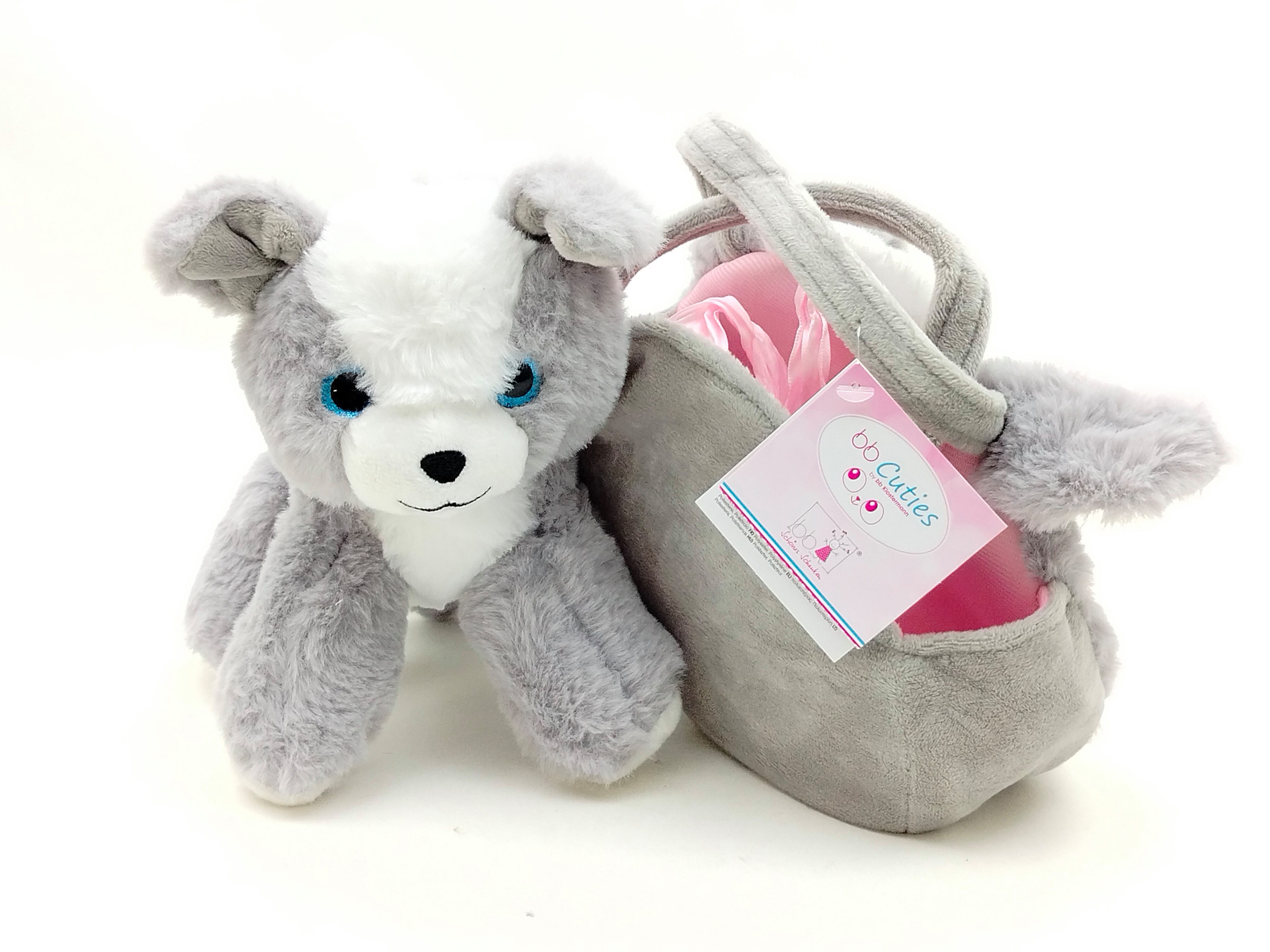 bb Klostermann Kindergartentasche Graue Plüschtasche im Hündchendesign mit grauem Plüschhündchen
