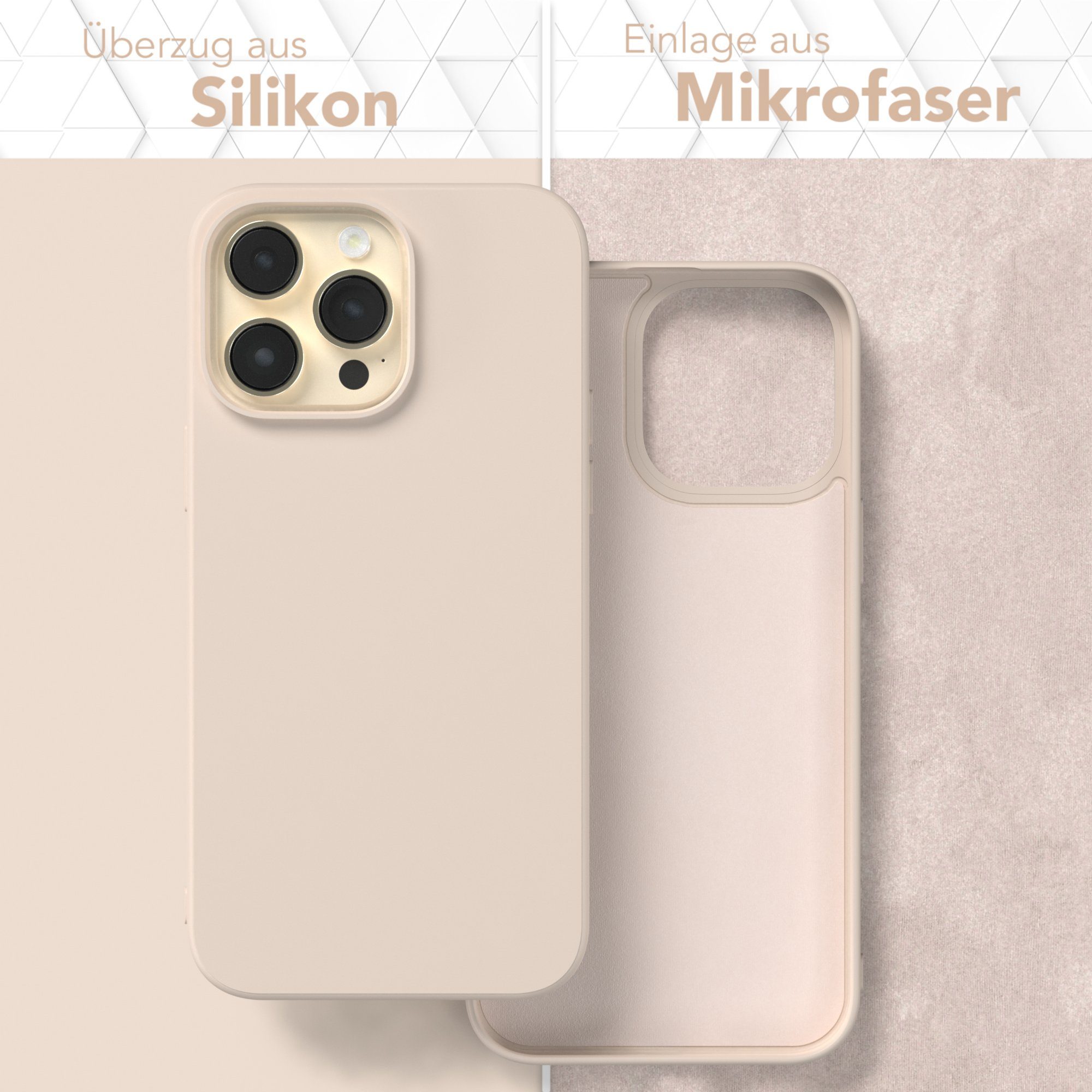 EAZY CASE Handyhülle für Apple iPhone 14 Pro Max Hülle Silikon 6,7 Zoll, Bumper Case Matt Slimcover Silikonschutzhülle elastisch Taupe / Beige