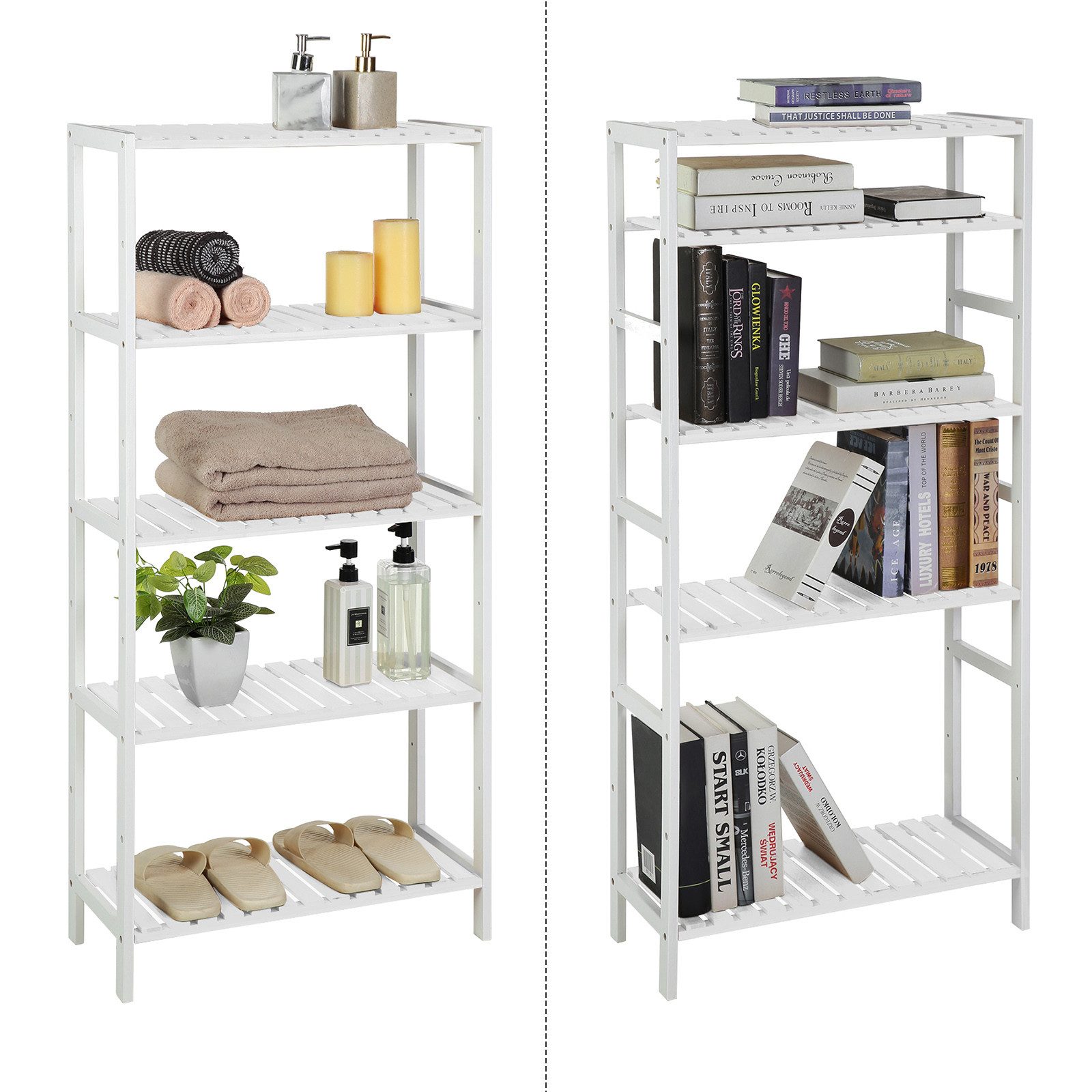 SONGMICS Badregal Bücherregal, 5 Ebenen, stufig höhenverstellbar, Bambus günstig online kaufen