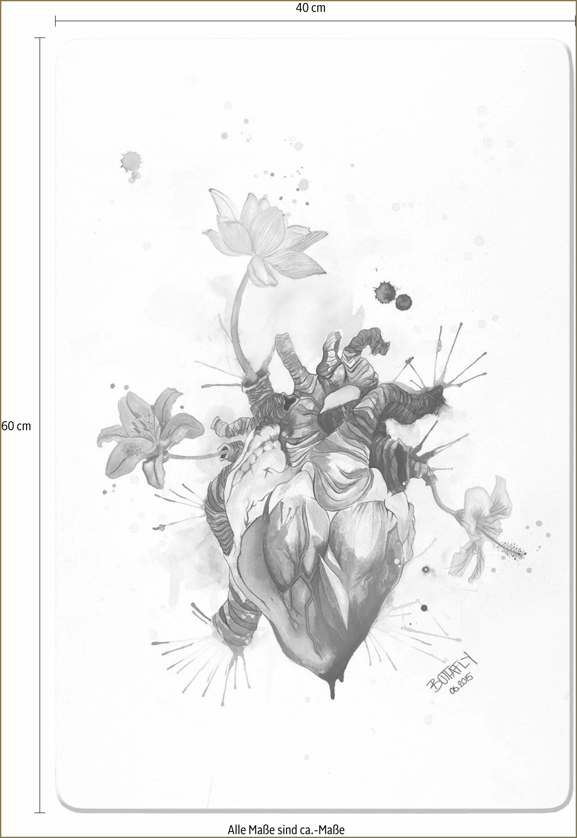 Heart, Nature 40/60 Glasbild Wall-Art Beating Buttafly cm -