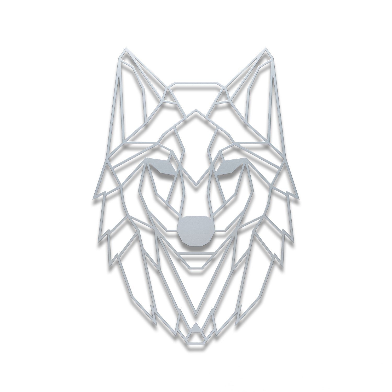teileplus24 Wanddekoobjekt DS05 Wanddeko Metall Wandbild Metallbild 40 x 58 cm Wolf 3D Silber
