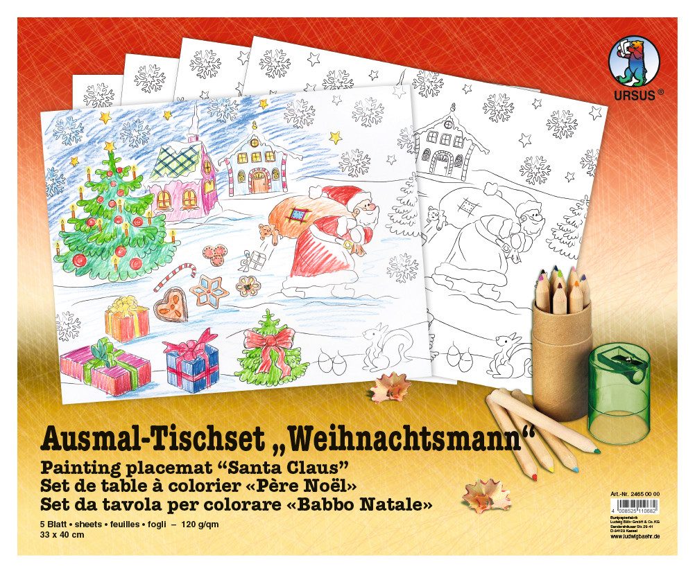 Ursus - Ludwig Bähr Malblock URSUS Ausmal-Tischset Weihnachtsmann, 5Bl.