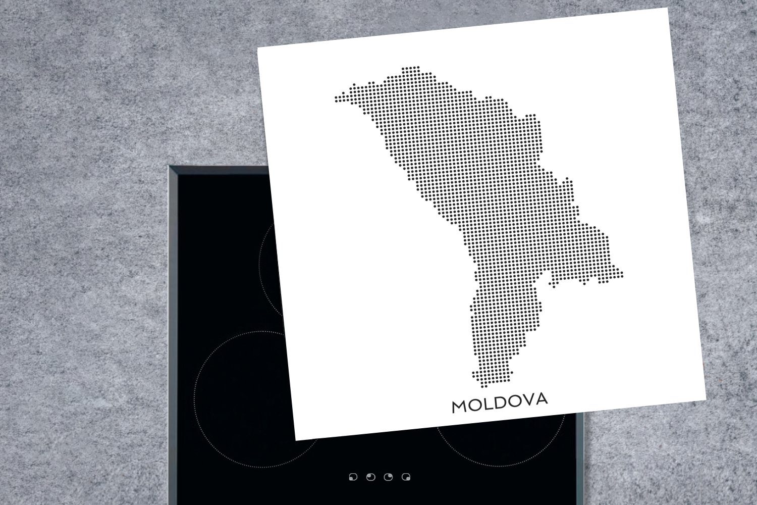 Herdblende-/Abdeckplatte Illustration in Ceranfeldabdeckung, Moldau tlg), küche für MuchoWow Vinyl, (1 schwarz-weiß Republik cm, 78x78 Arbeitsplatte der vor weißem,
