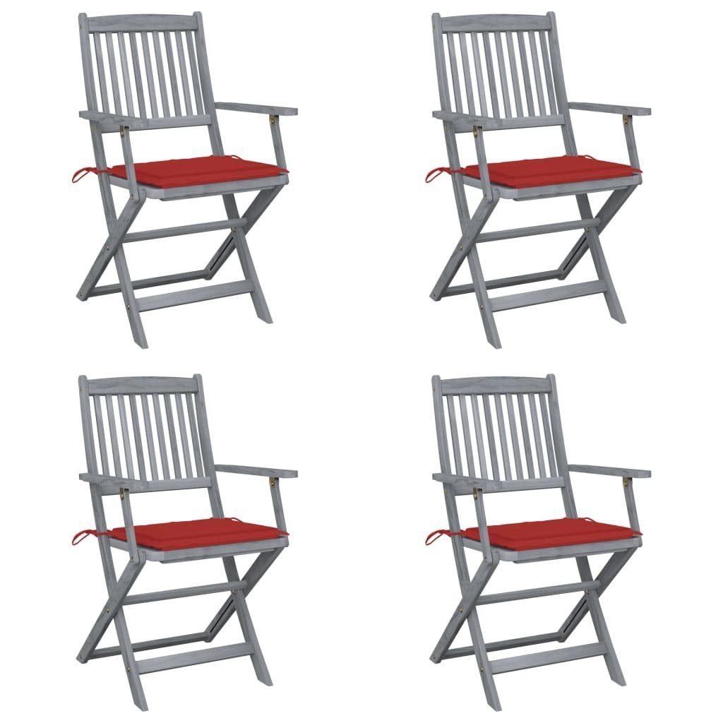 vidaXL Gartenstuhl Klappbare Gartenstühle 4 Stk. mit Sitzkissen Massivholz Akazie (4 St) Rot | Rot