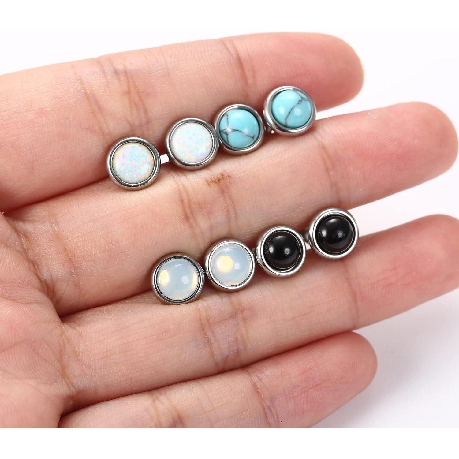 LuxusKollektion Ohrstecker-Set Mondstein Opal Türkis Ohrstecker Set Chirurgenstahl Damen Mädchen