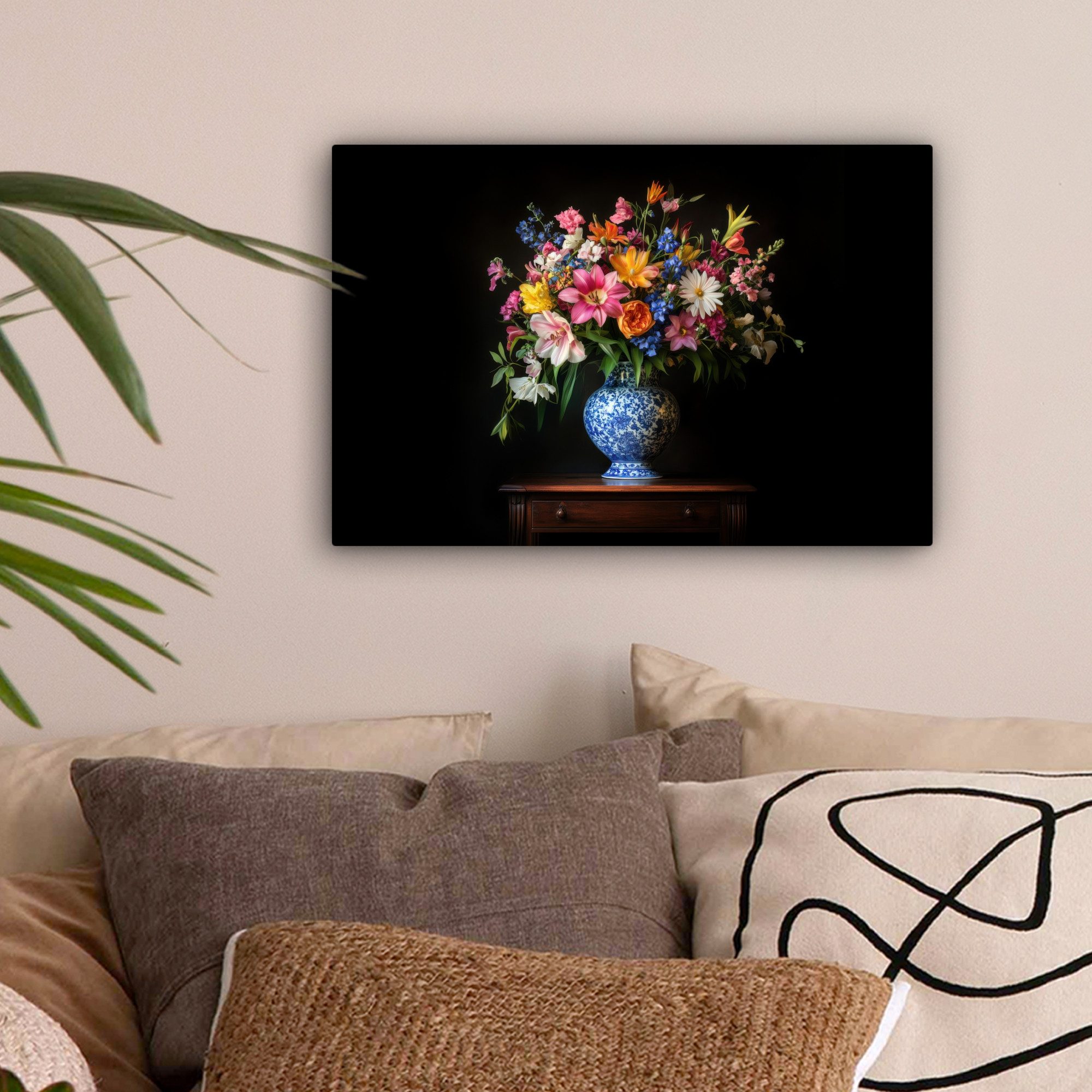 OneMillionCanvasses® Leinwandbild Farbe - Vase - Blumen - Blumenstrauß, Fotodruck (1 St), Leinwand Bilder Klein, Wand Dekoration Aesthetic 30x20 cm