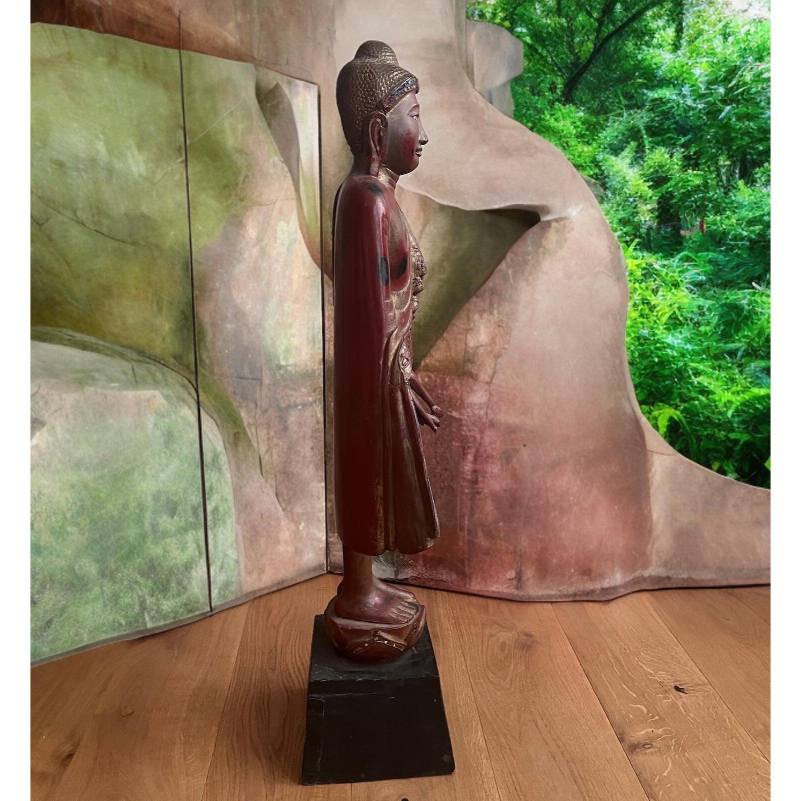 LifeStyle Thailand - Buddhafigur Figur - Burma, Asien Buddha Holz Rot stehend