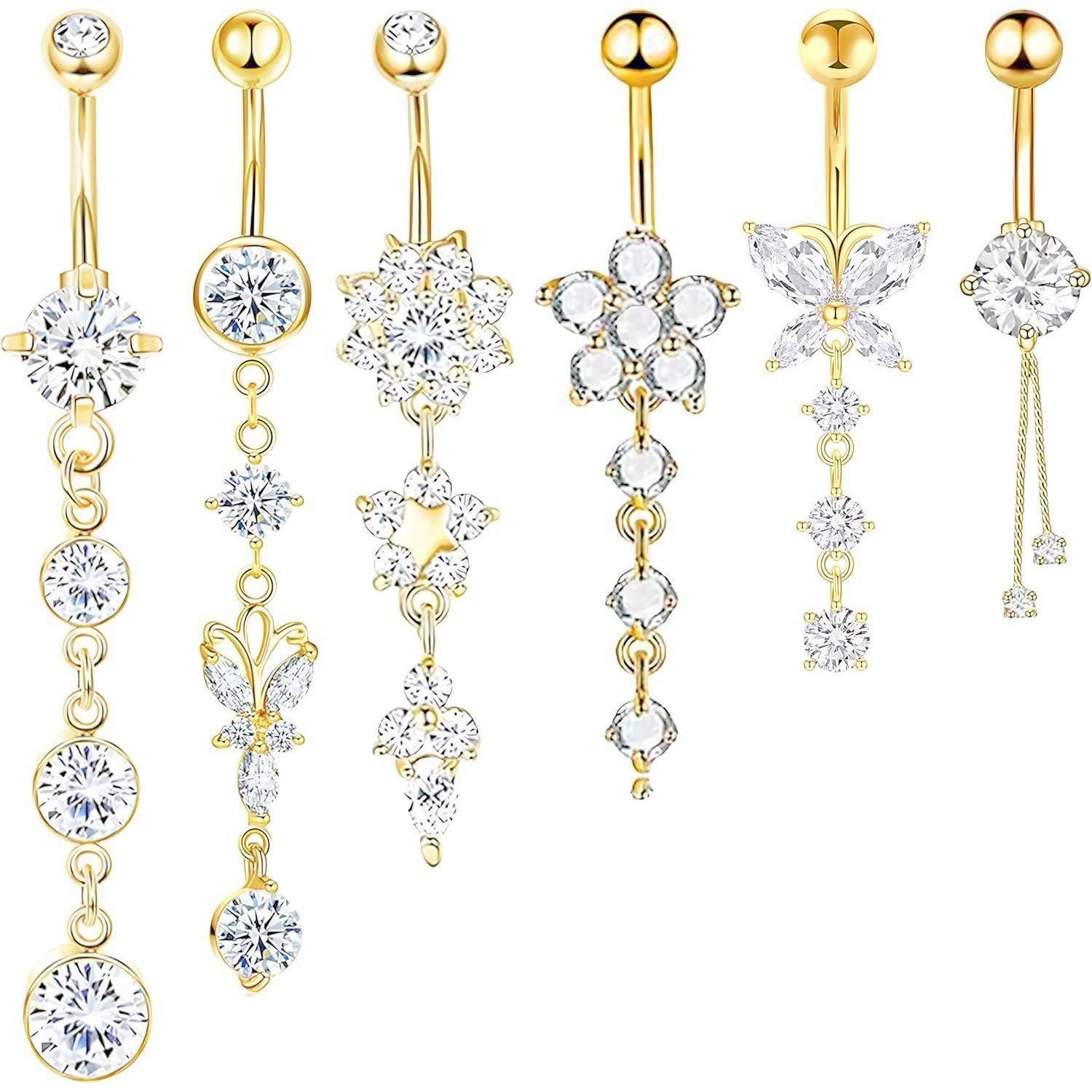 LuxusKollektion Bauchnabelpiercing-Set Bauchnabelpiercing 5 Stück Hängend Chirurgenstahl style5 gold 6pcs
