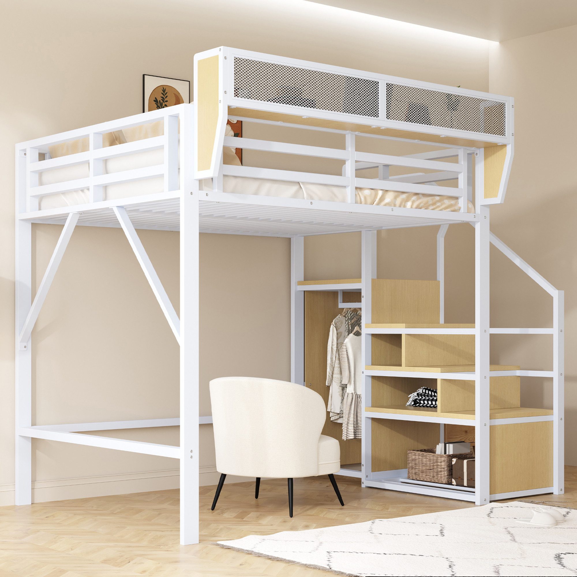 OKWISH Hochbett Jugendbett,Funktionsbett,Einzelbett,Kinderbett (mit Sicherh günstig online kaufen