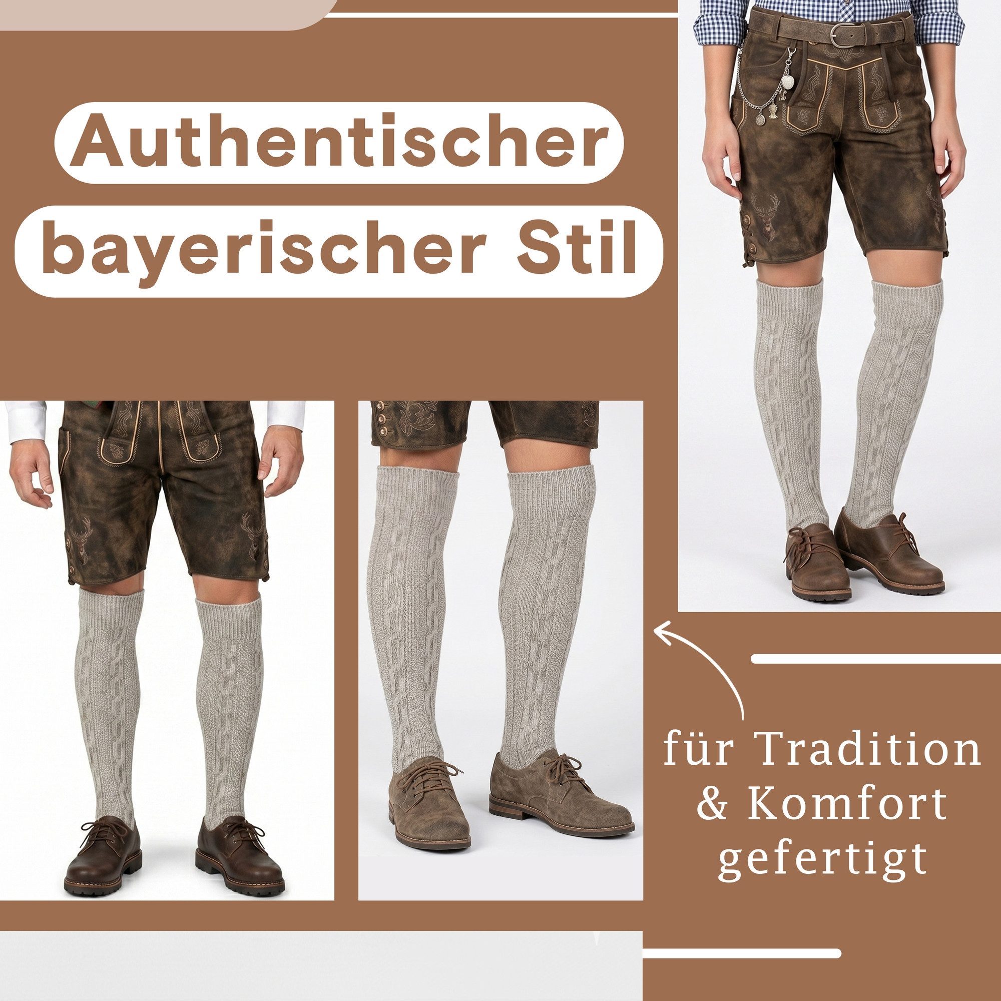 German Wear Trachtensocken GW250- 6xPaar AMZ (6er-Pack) 6er Pack Trachtenstrümpfe Lange Trachtensocken Strümpfe Socken 70cm