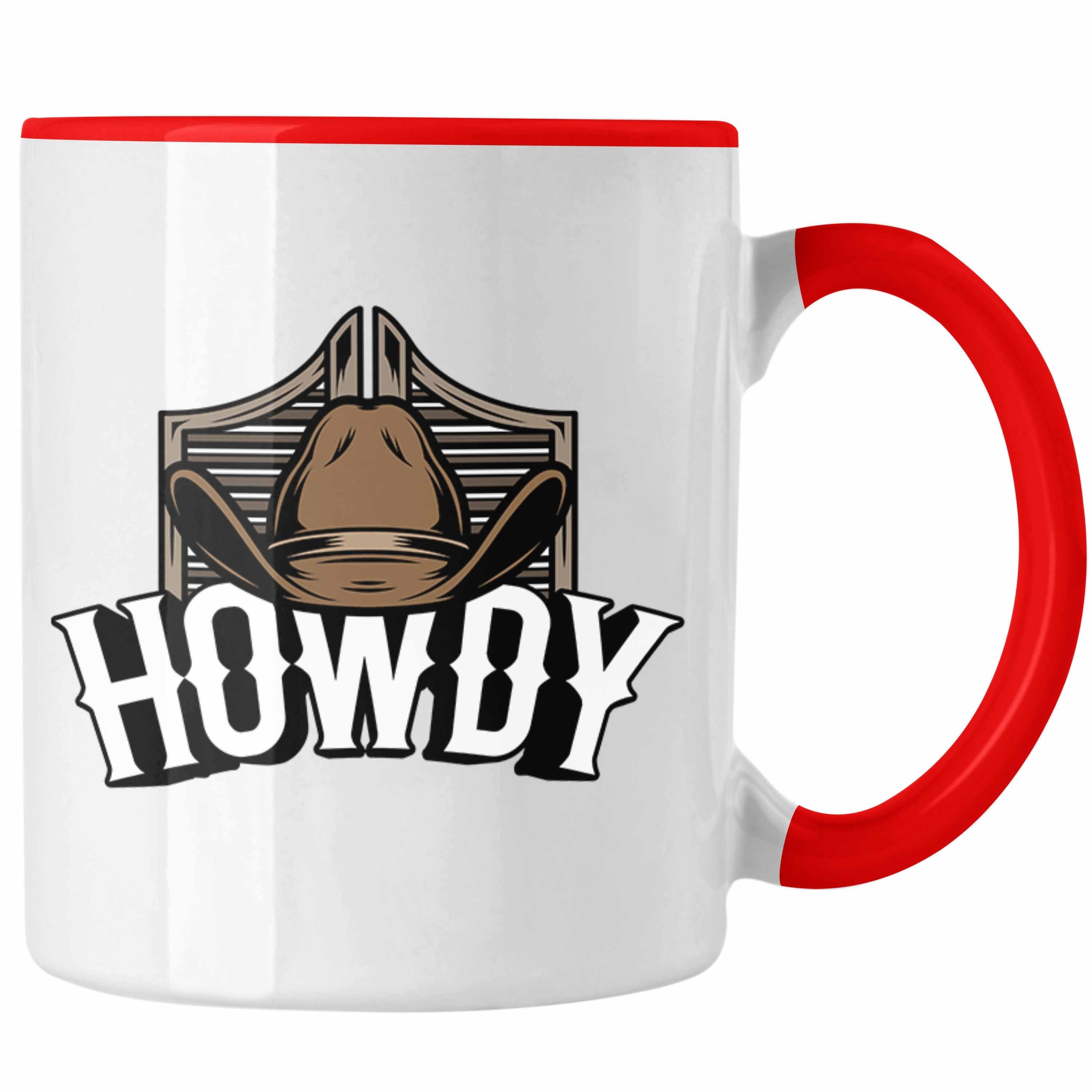 Trendation Tasse Lustige Tasse für Line Dance Fans Howdy Cowboy Geschenkidee Rot