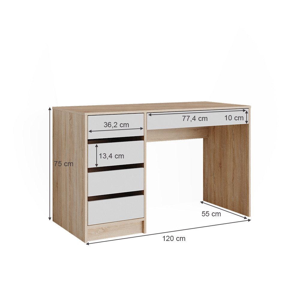 Vicco Schminktisch Sherry, Weiß/Sonoma/Sonoma, 120 cm (1-St)