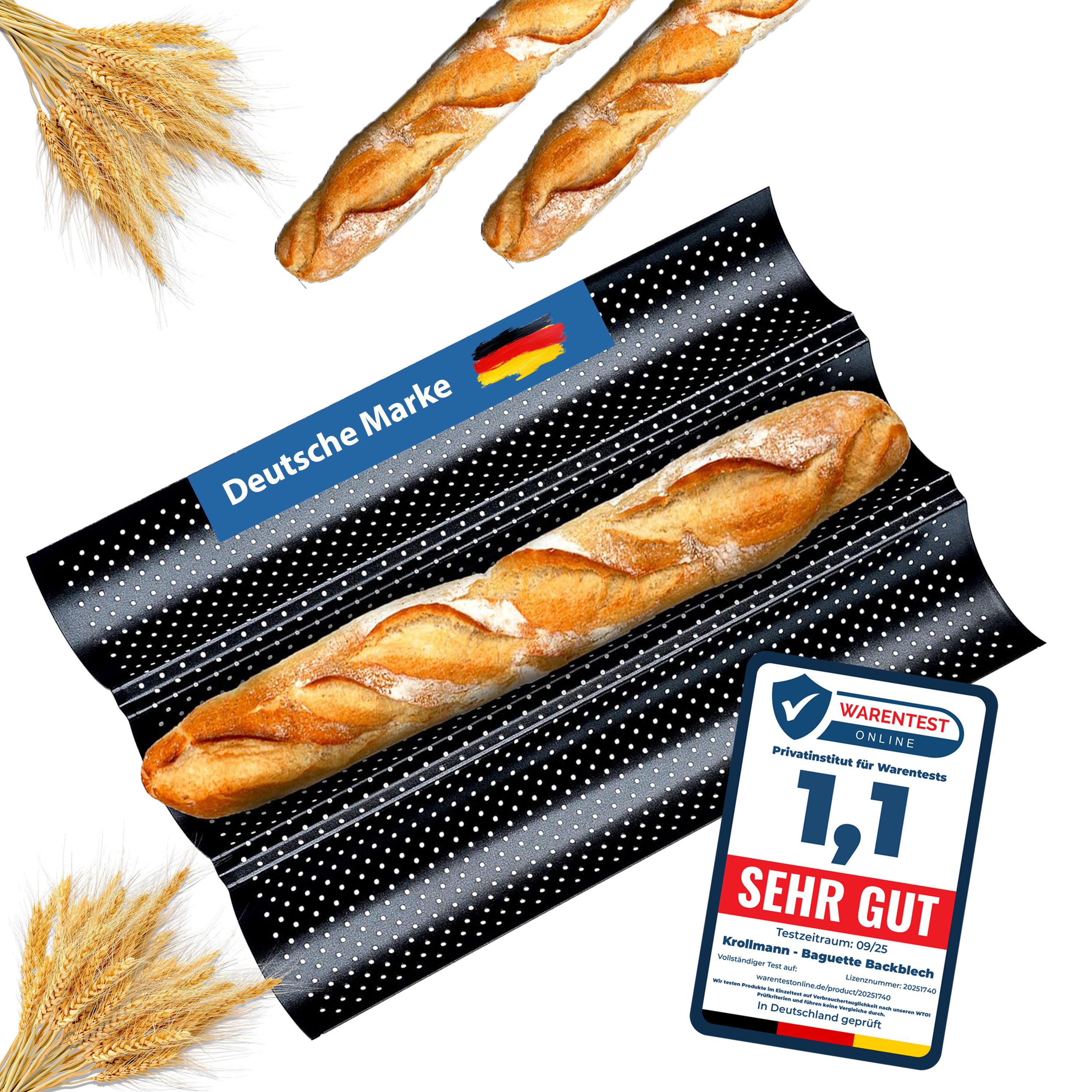 Oramics Baguetteblech Baguetteblech mit Antihaftbeschichtung 38x24x2,5cm Backblech Baguette, Carbonstahl