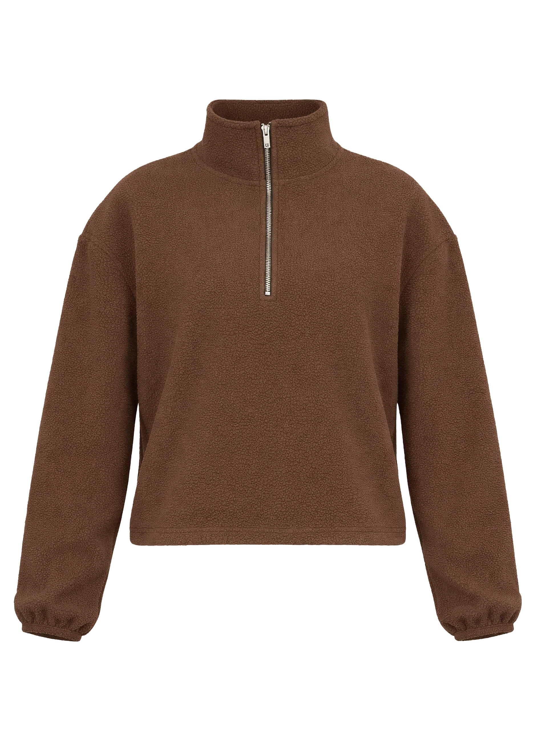SASSYCLASSY Strickpullover Oversize Fleece Sweatshirt für Damen Lockerer Sweater mit Reißverschuluss und Stehkragen Rosa Braun