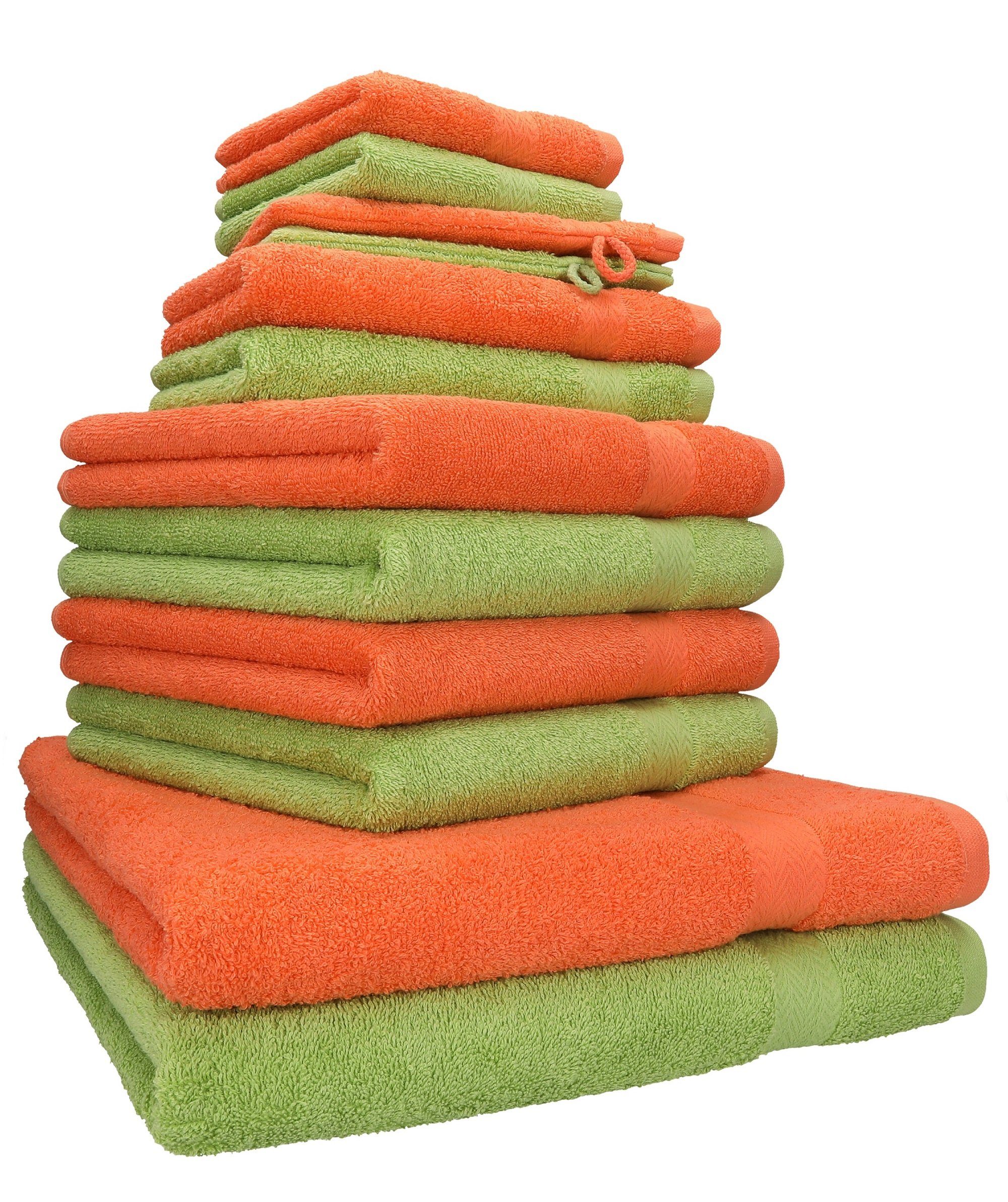 2 Farbe Seiftücher Set Betz Gästetücher Set Handtuch Baumwolle 12-TLG. 100% 2 (12-tlg) Baumwolle, Waschhandschuhe 2 Handtücher 2 Premium 4 blutorange/avocadogrün, 100% Duschtücher Handtuch
