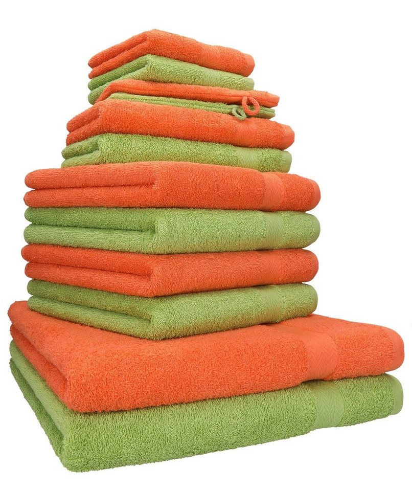 Betz Handtuch Set 12-TLG. Handtuch Set Premium 100% Baumwolle 2 Duschtücher  4 Handtücher 2 Gästetücher 2 Seiftücher 2 Waschhandschuhe Farbe  blutorange/avocadogrün, 100% Baumwolle, (12-tlg)