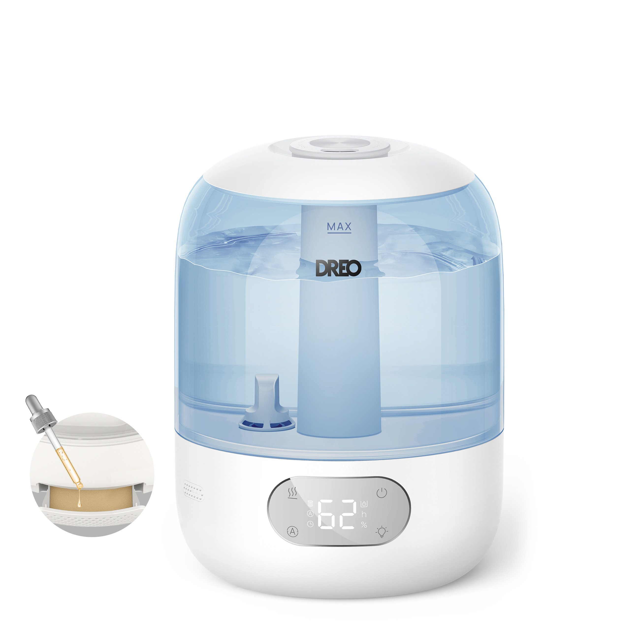 Dreo Увлажнитель воздуха 3L Top-Fill, 30h Laufzeit, leise, mit Sensor und Nachtlicht, 30-hour timer,Adjustable Humidity Control, Adjustable moisture control