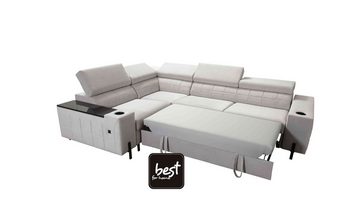 Best for Home Ecksofa GRACE II mit Schlaffunktion und Bettzeugbehältern, hat einen beweglichen Einsatz und einen USB-Anschluss